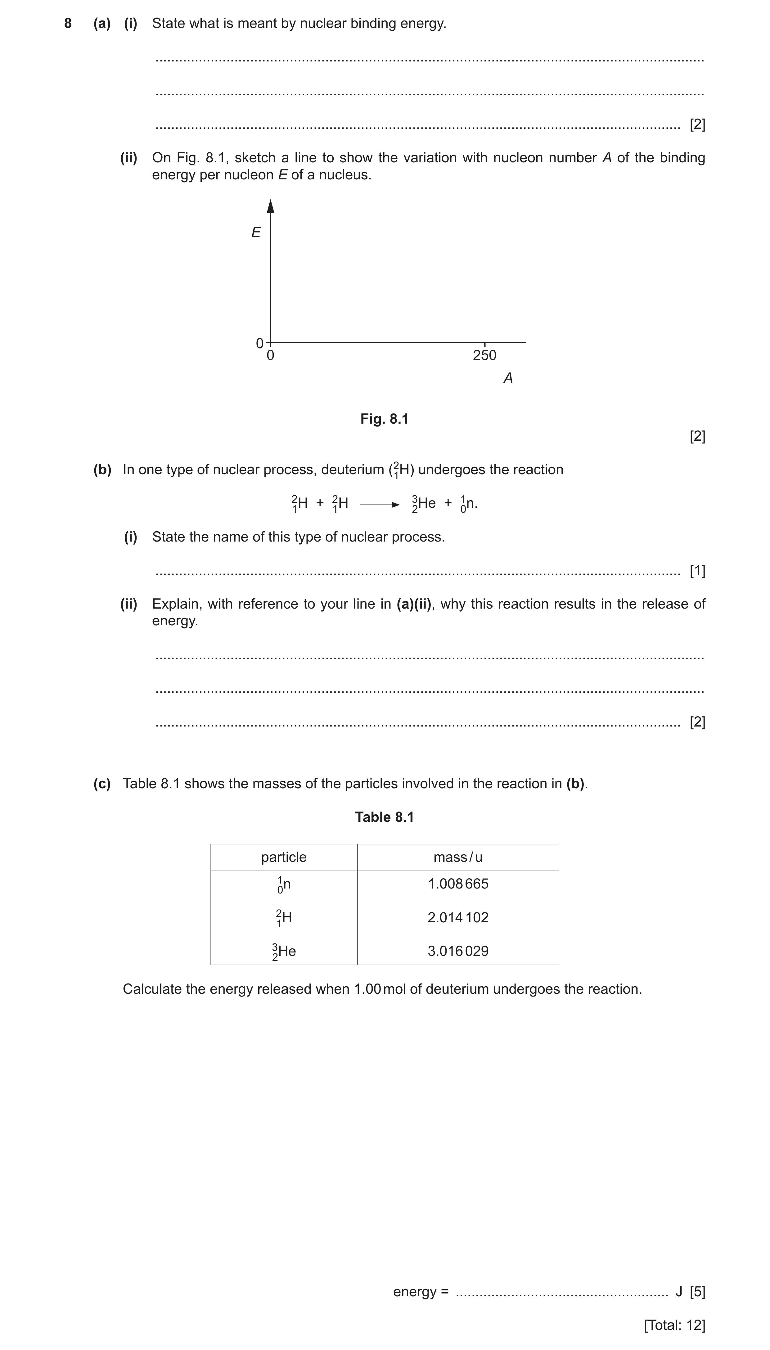 Question 22: (a) (i) State what is meant by nuclear binding energy. ....................................................................................…