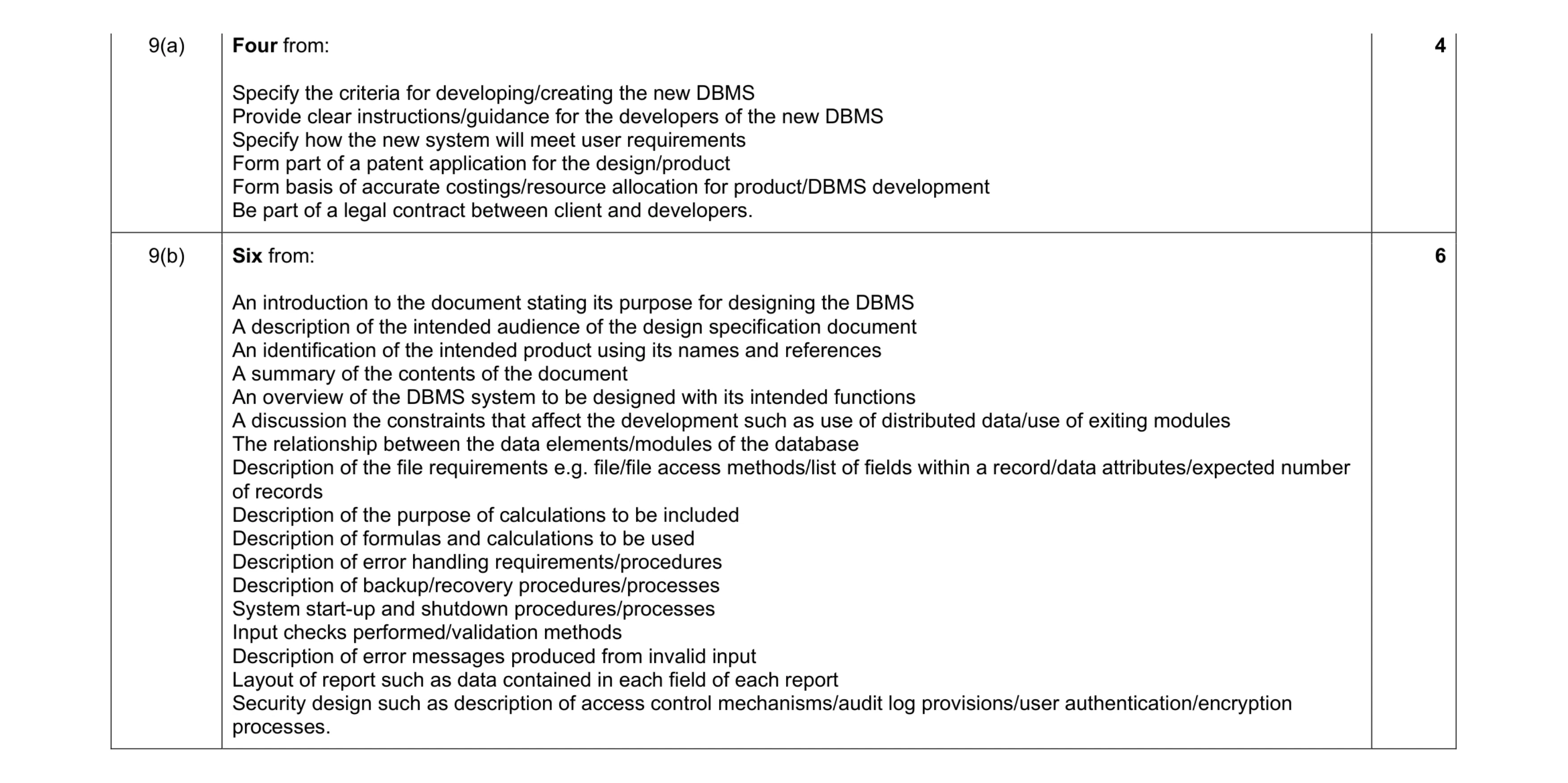Mark scheme for question 9