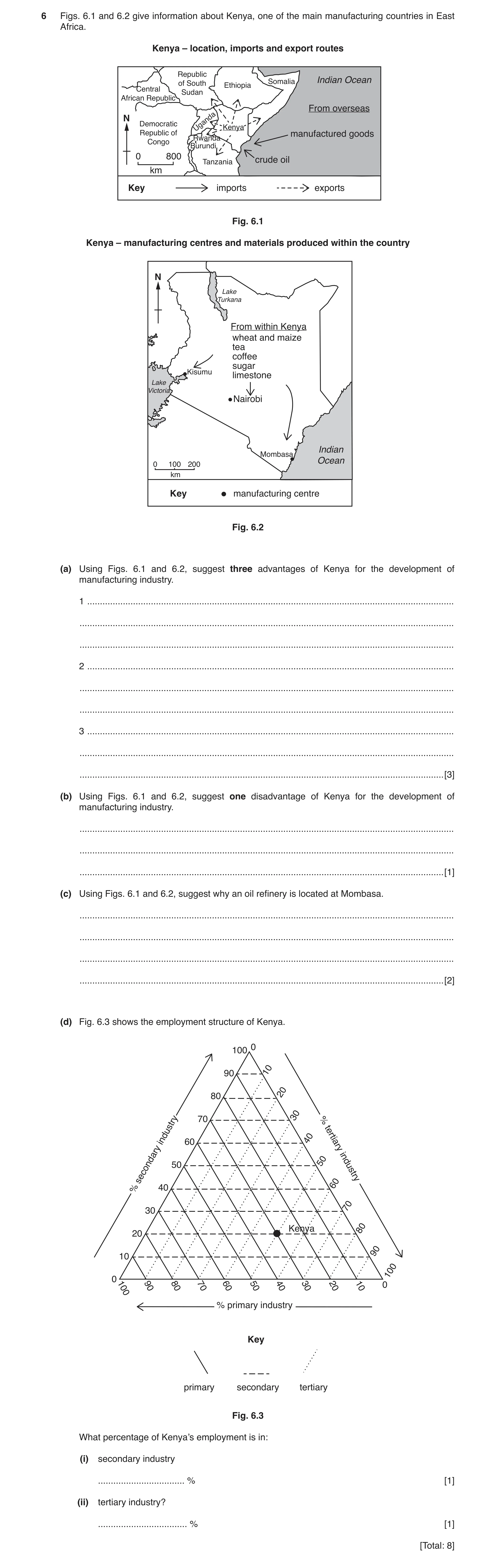 Question 4: Figs. 6.1 and 6.2 give information about Kenya, one of the main manufacturing countries in East Africa. Kenya – location, imports and expor…