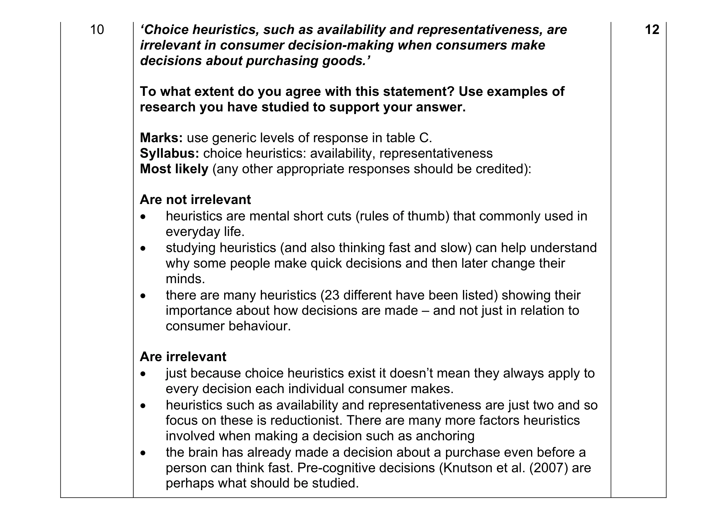 Mark scheme for question 51