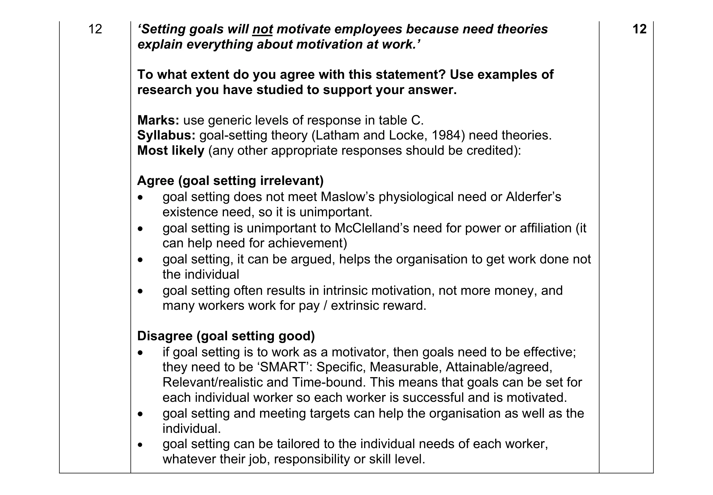 Mark scheme for question 45
