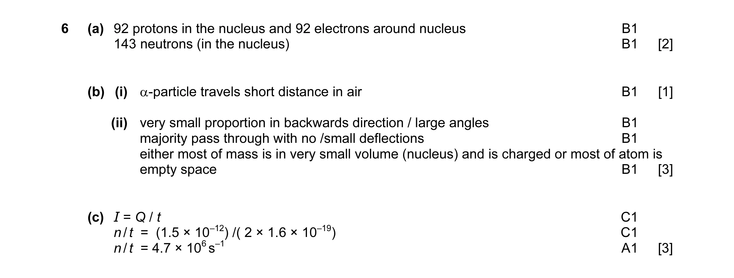 Mark scheme for question 16