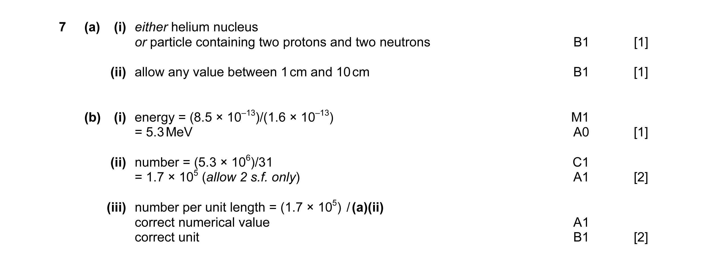 Mark scheme for question 7