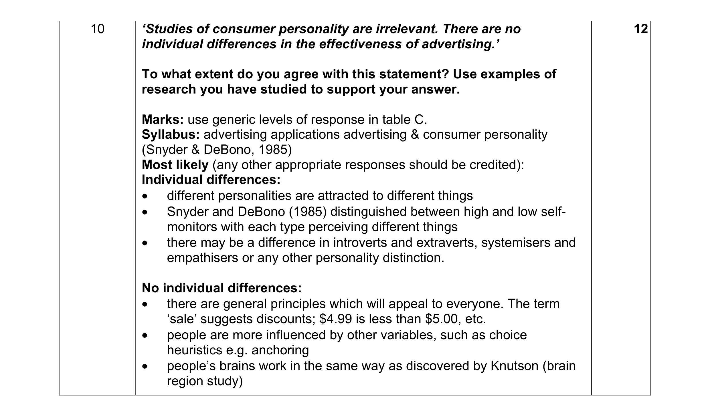 Mark scheme for question 8