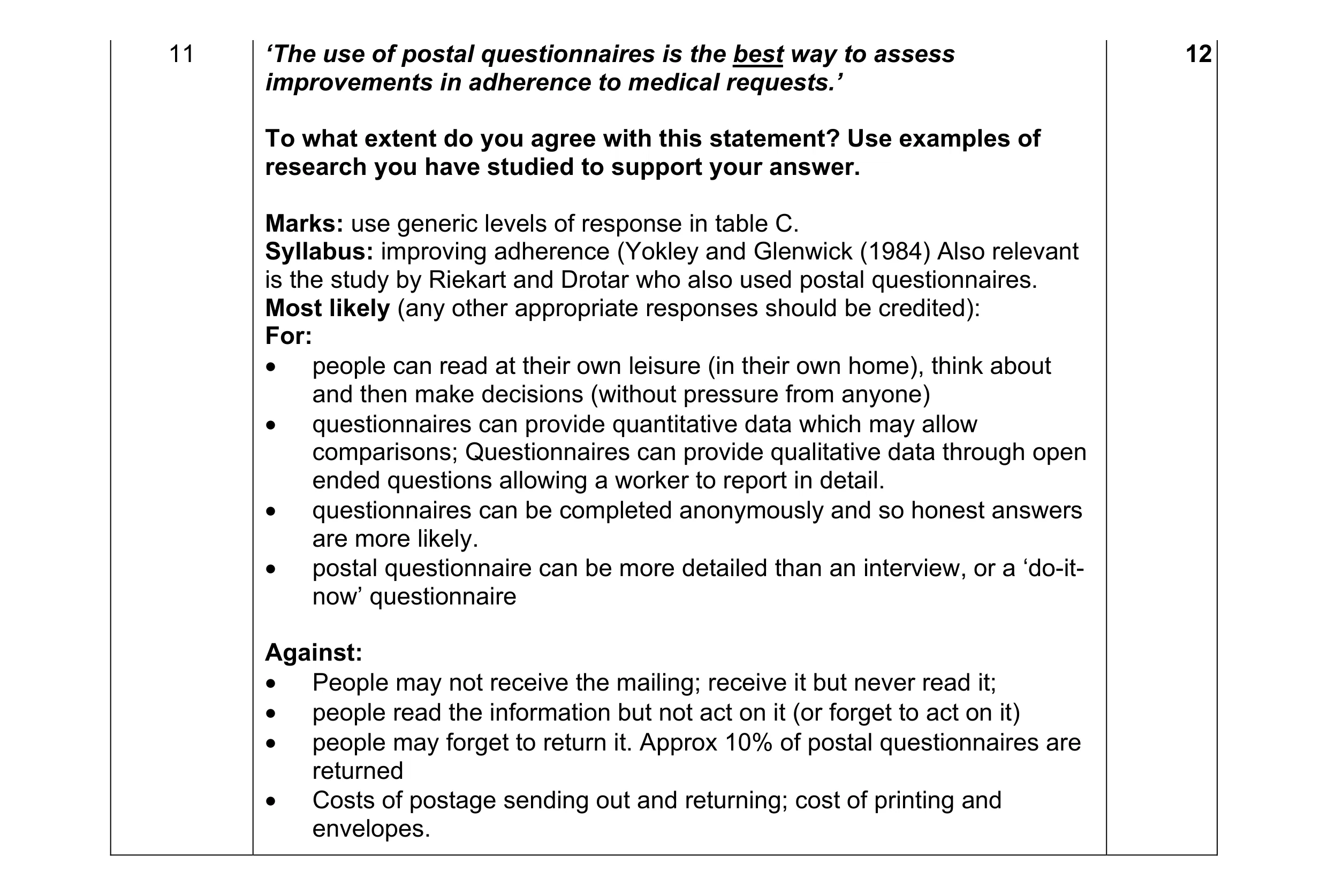 Mark scheme for question 26