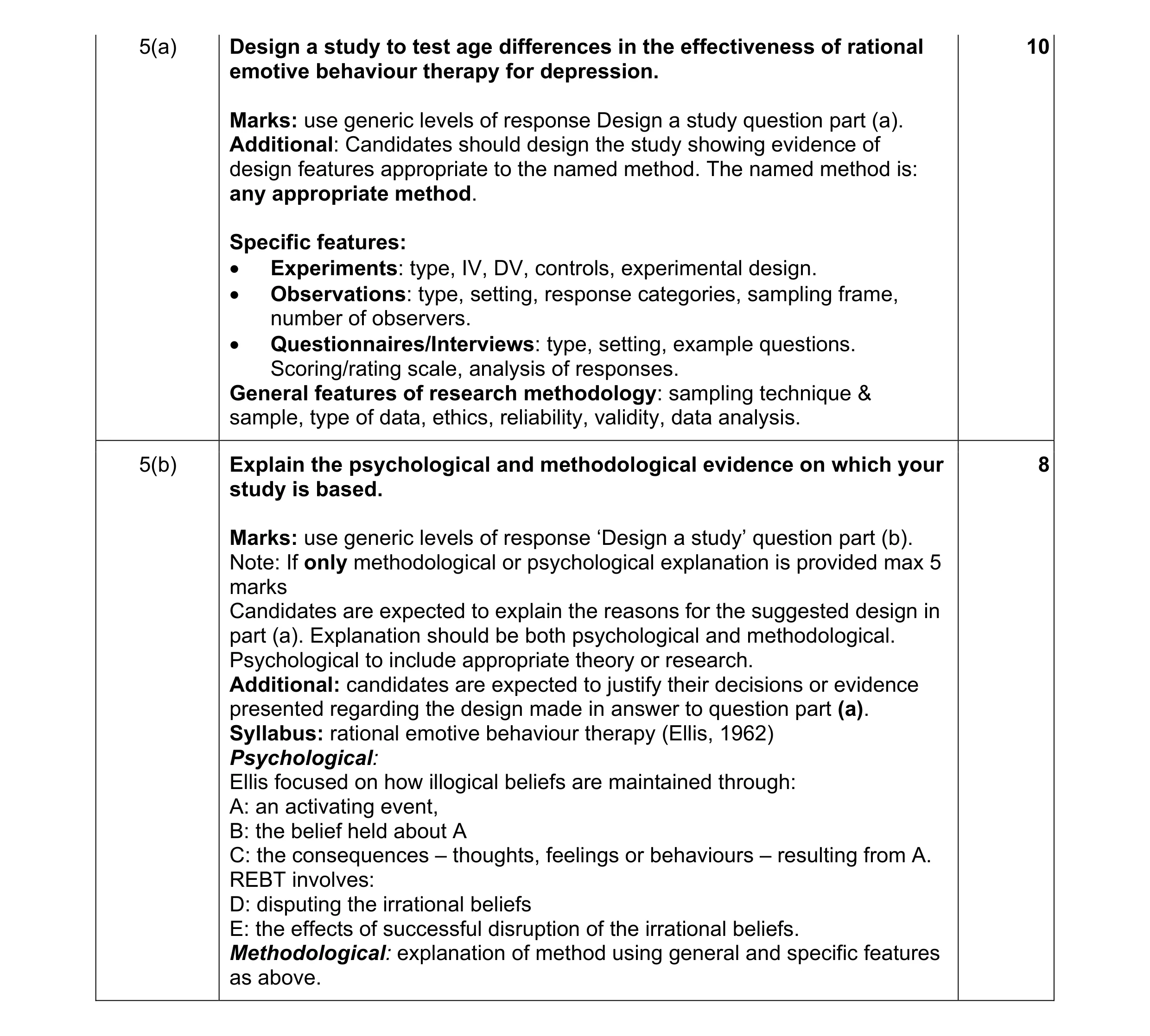 Mark scheme for question 7