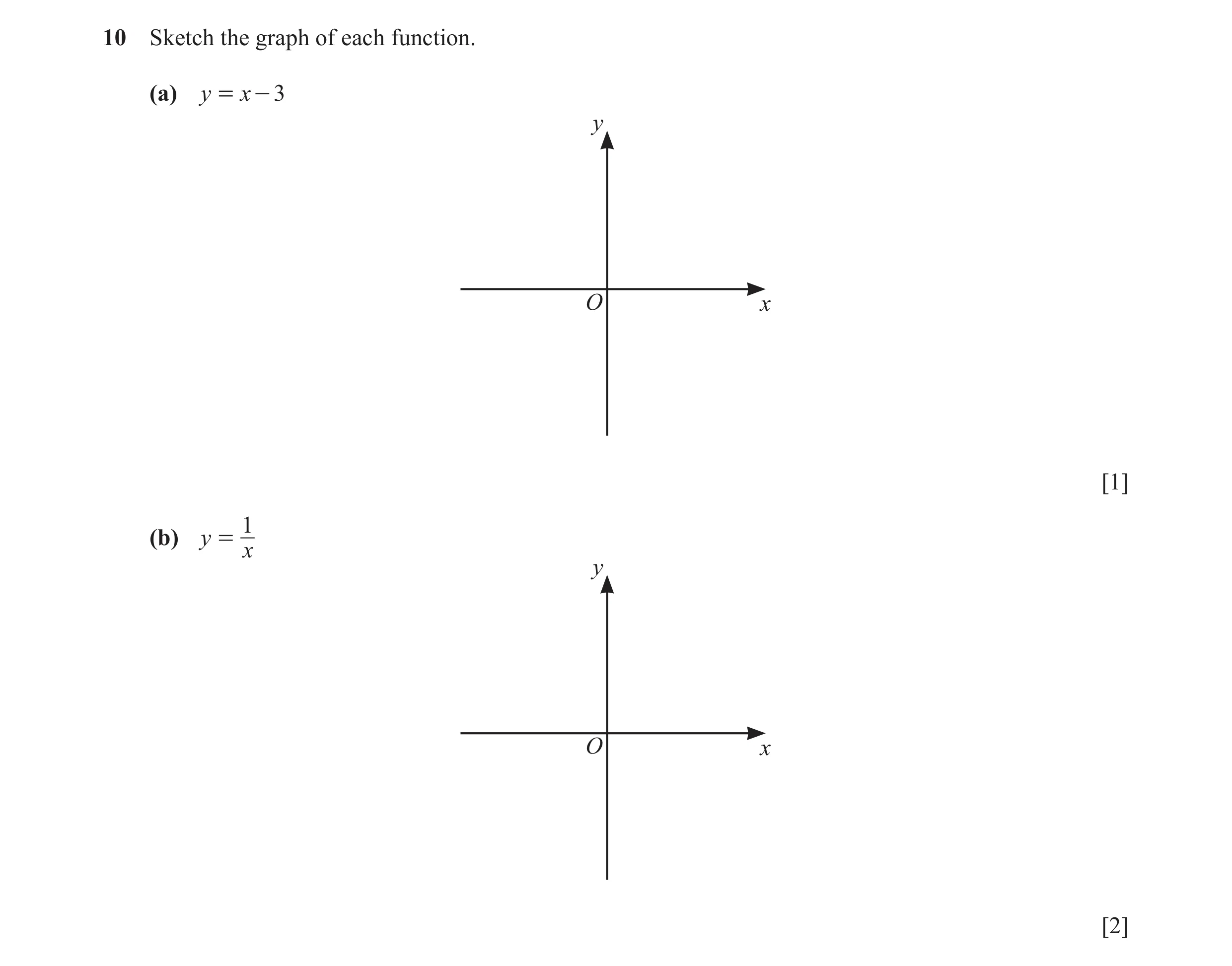 Question 8: Sketch the graph of each function. (a) y = x - 3 y O x [1] 1 (b) y = x y O x [2]