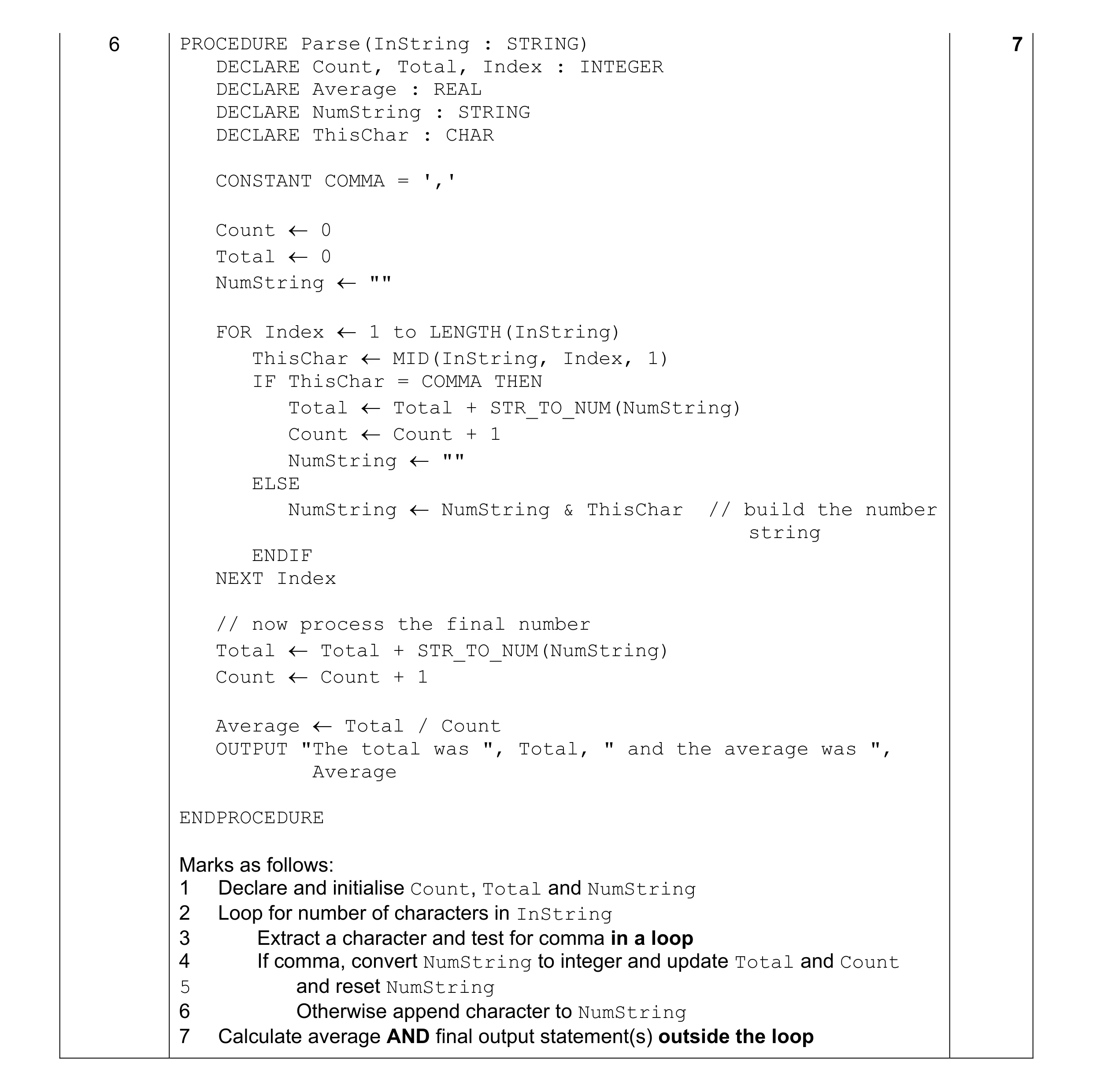 Mark scheme for question 13
