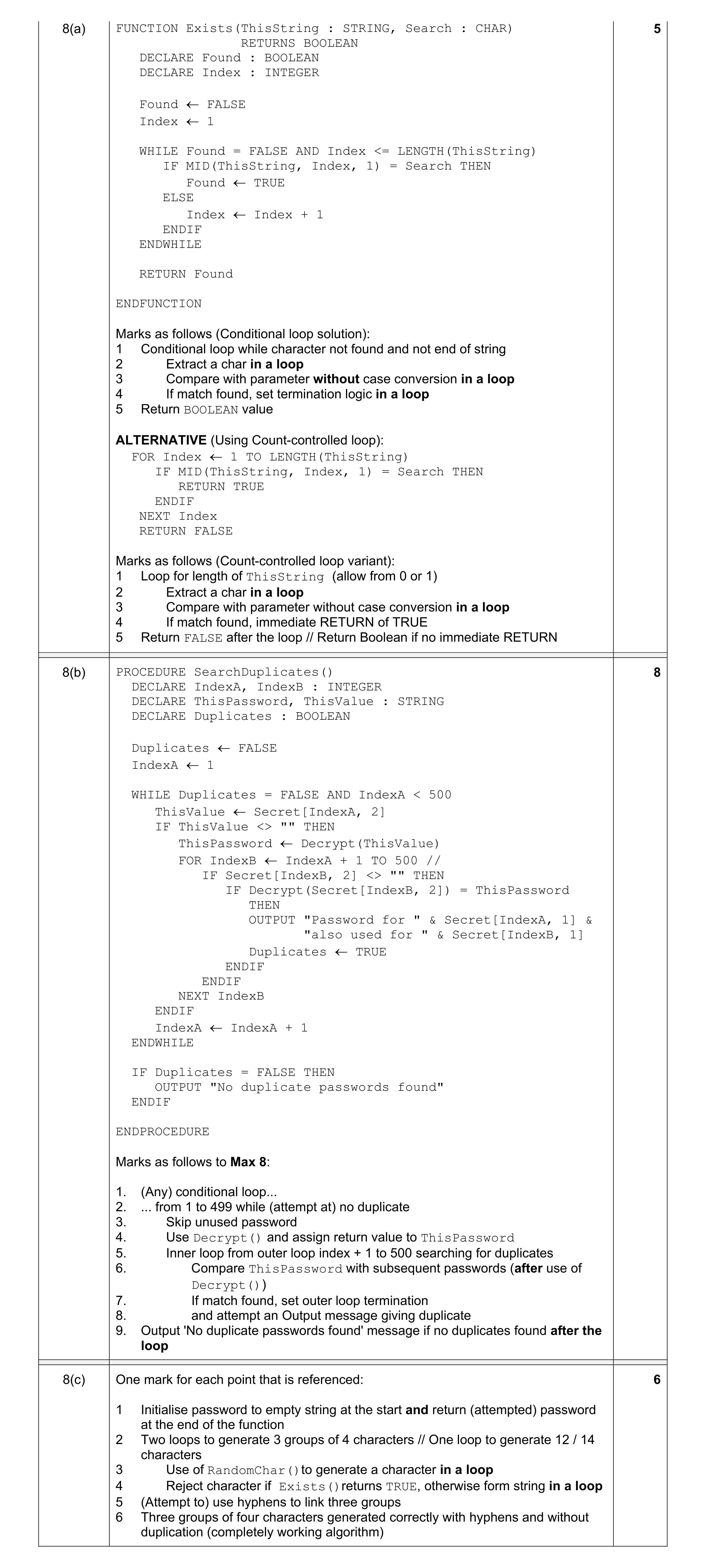 Mark scheme for question 14