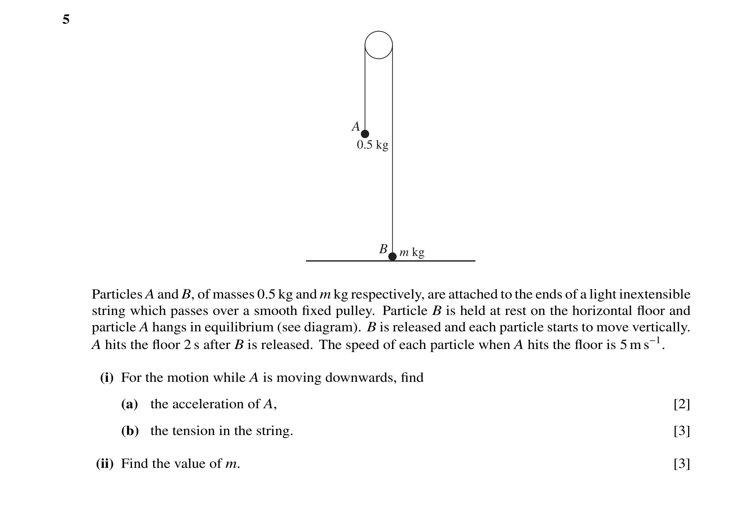 Question 20: A 0.5 kg B m kg Particles A and B, of masses 0.5 kg and m kg respectively, are attached to the ends of a light inextensible string which pa…