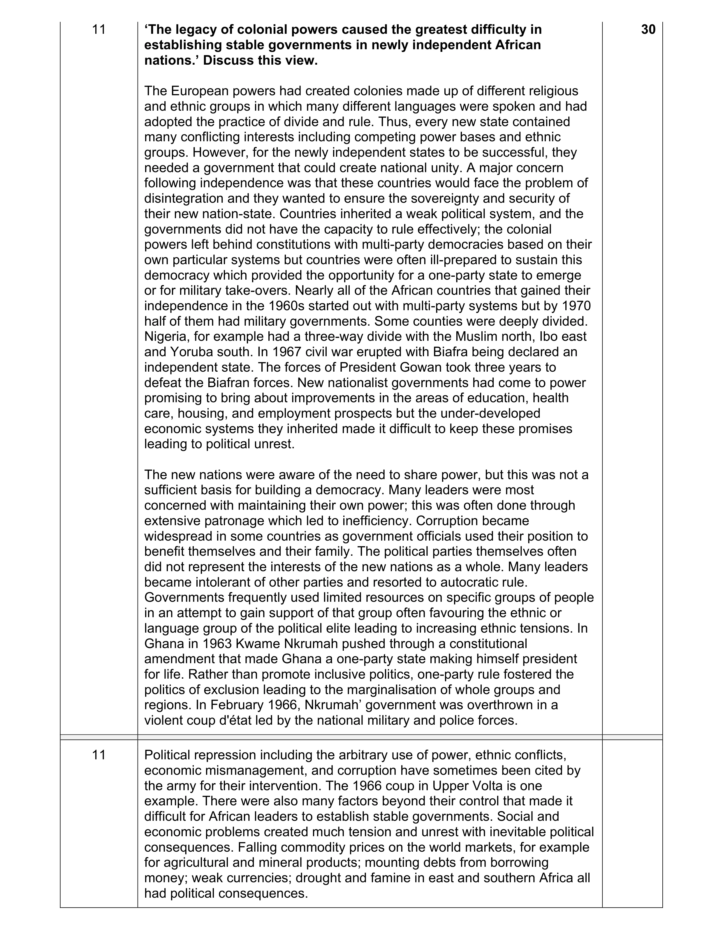 Mark scheme for question 5