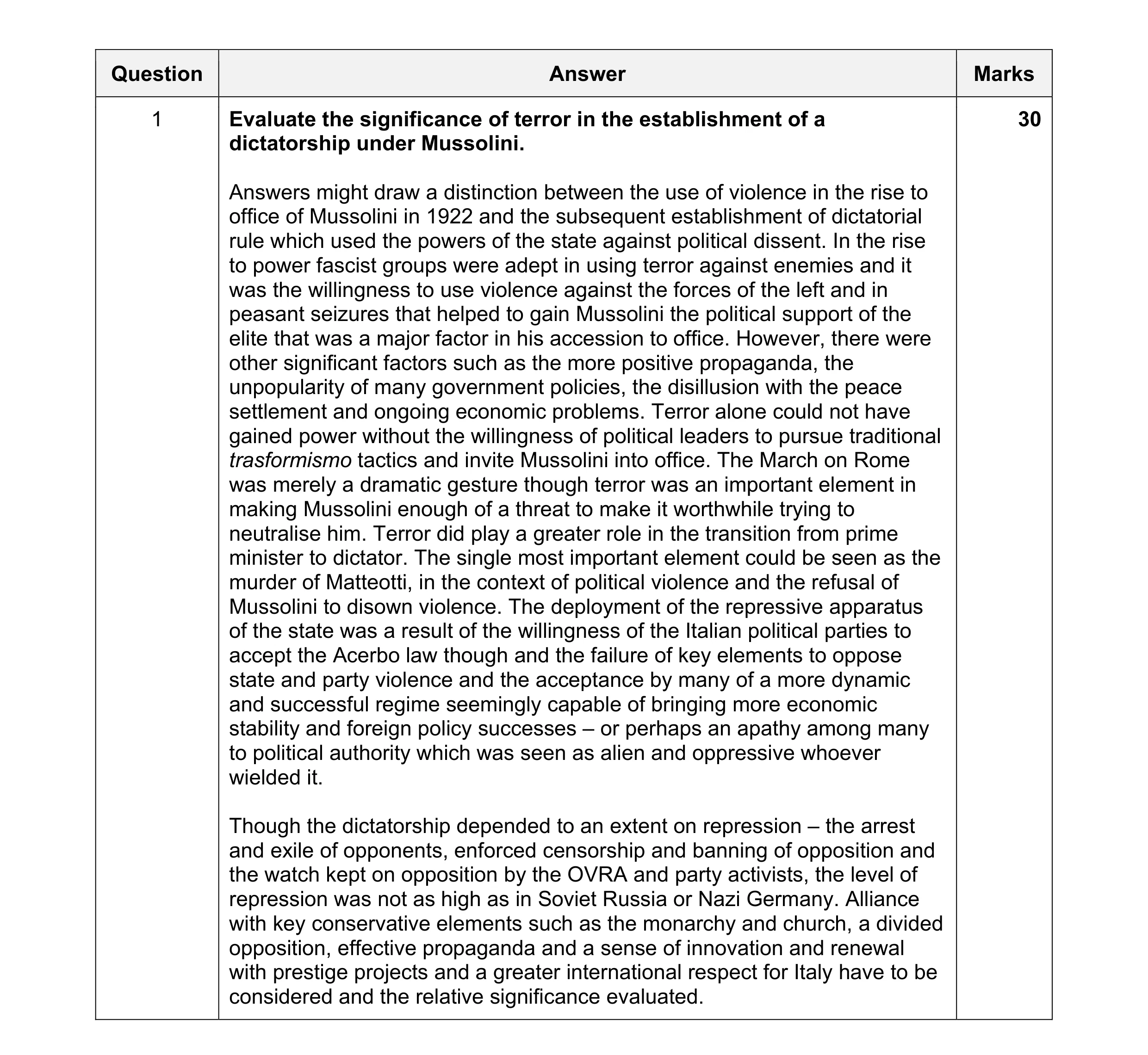 Mark scheme for question 19