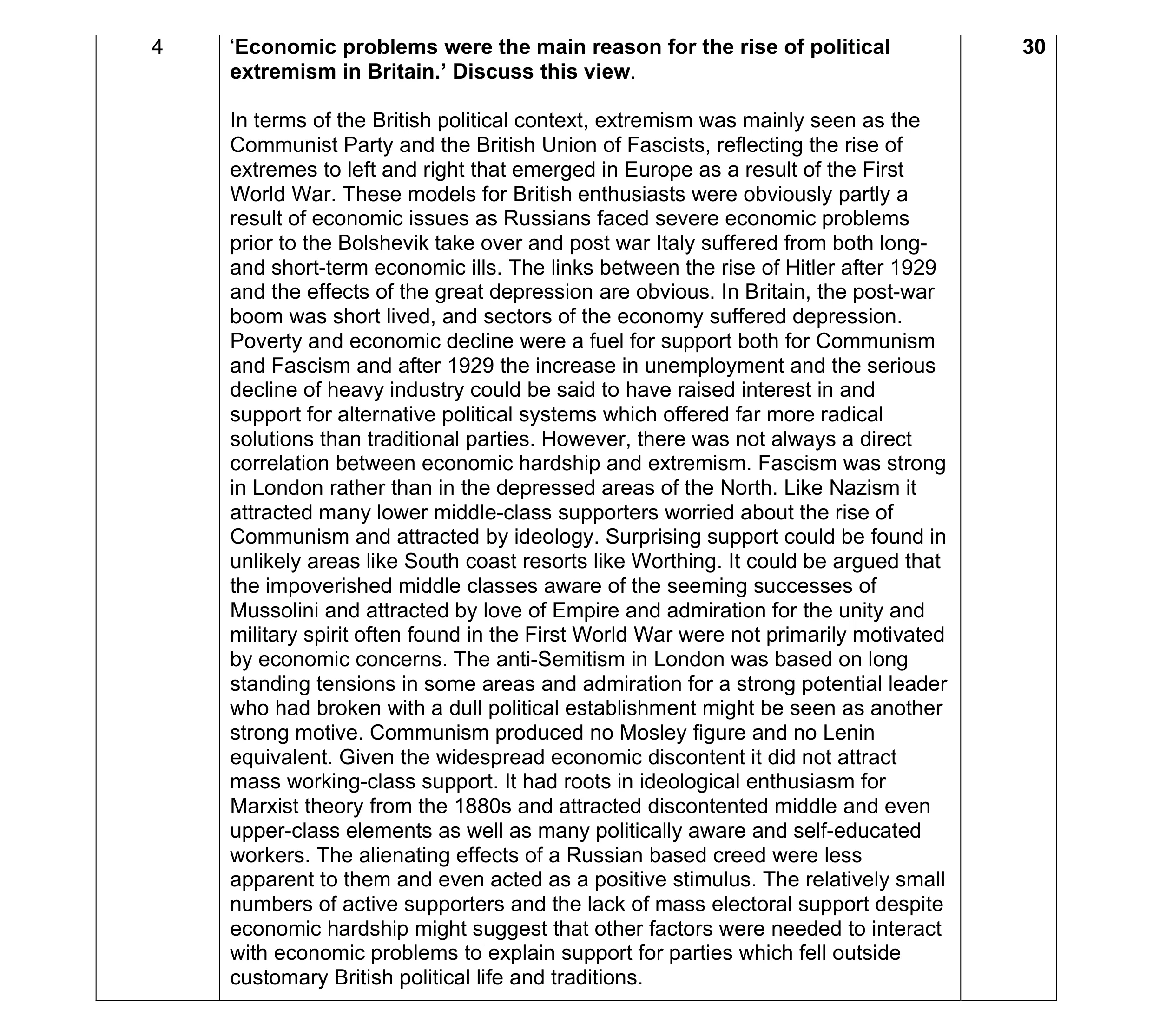 Mark scheme for question 21