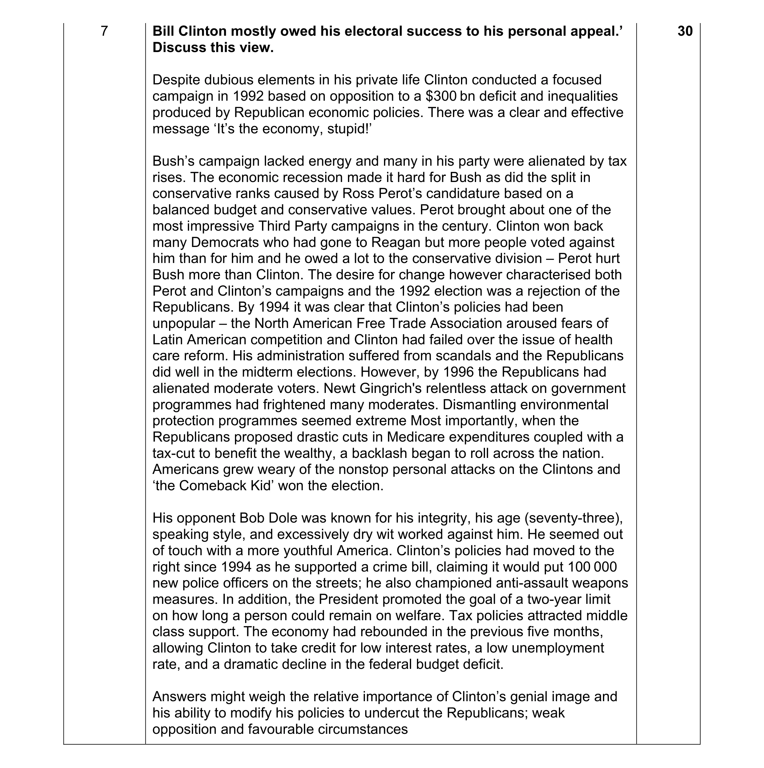 Mark scheme for question 3