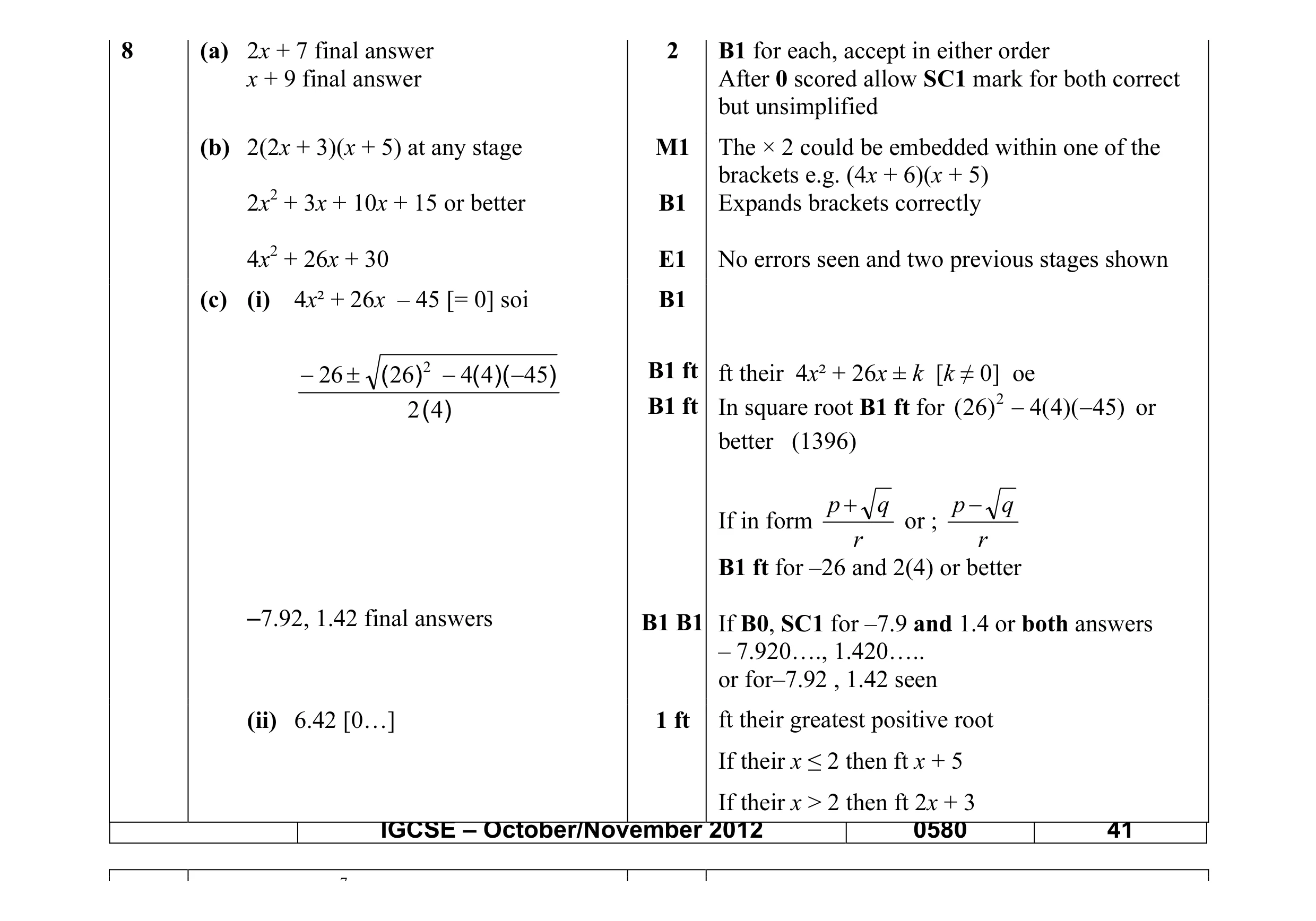 Mark scheme for question 18