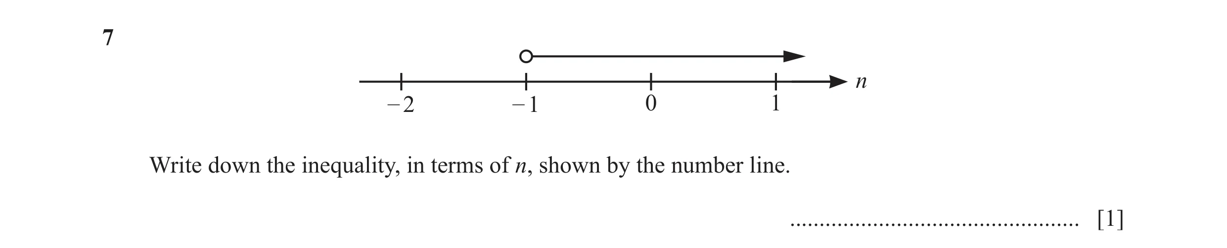 Question 41: n – 2 – 1 0 1 Write down the inequality, in terms of n, shown by the number line. ................................................. [1]