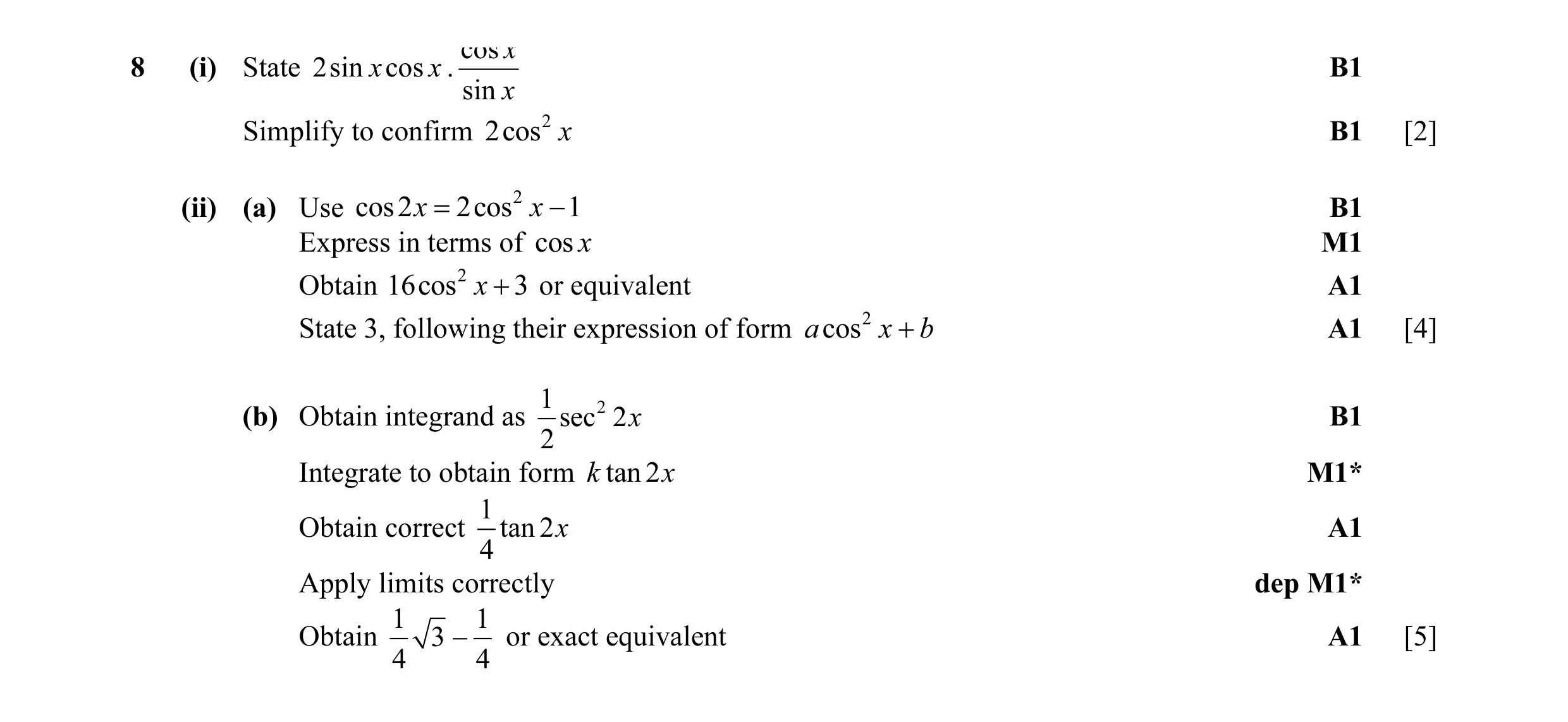 Mark scheme for question 50