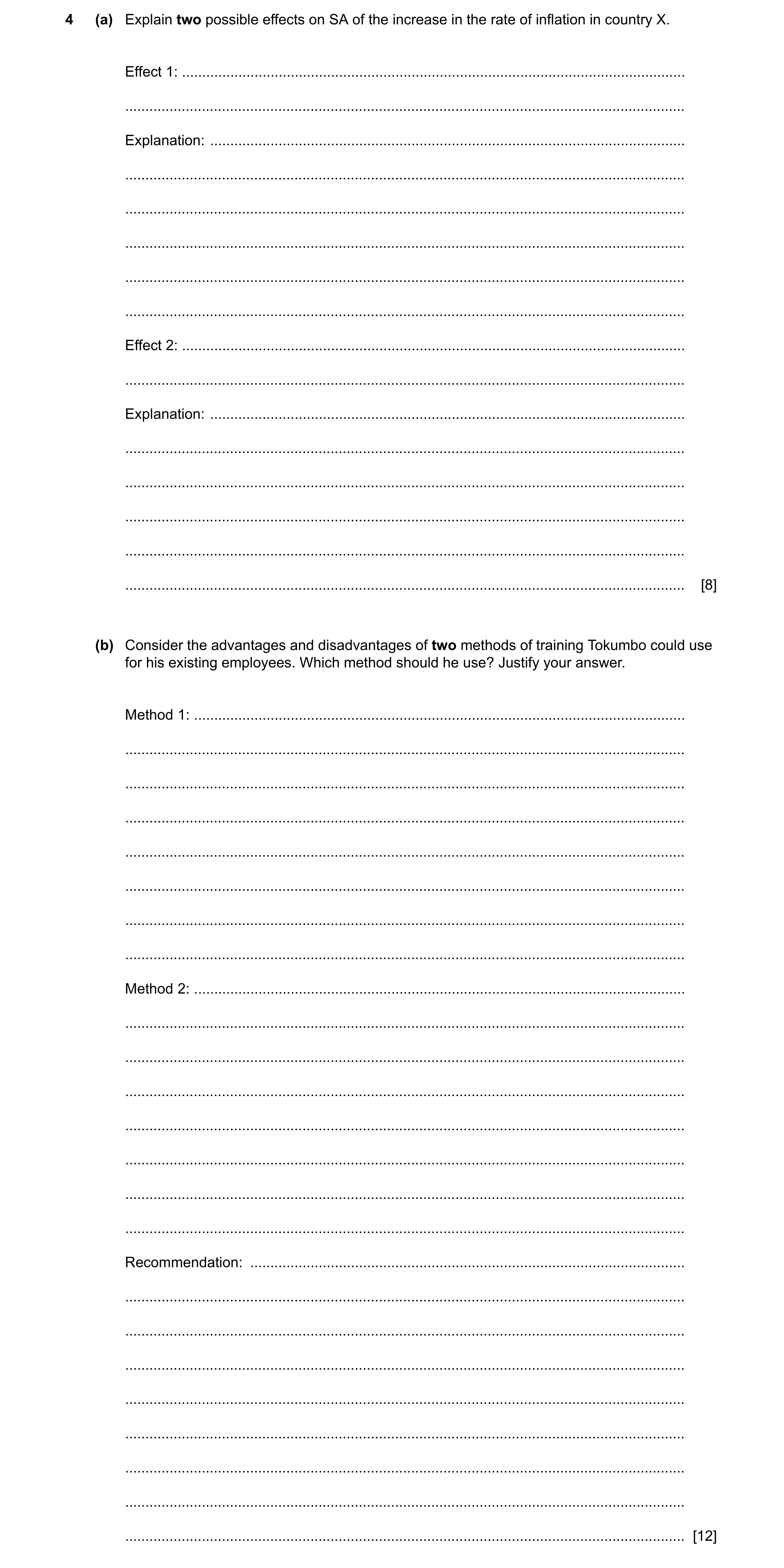 Question 7: (a) Explain two possible effects on SA of the increase in the rate of inflation in country X. Effect 1: ...................................…