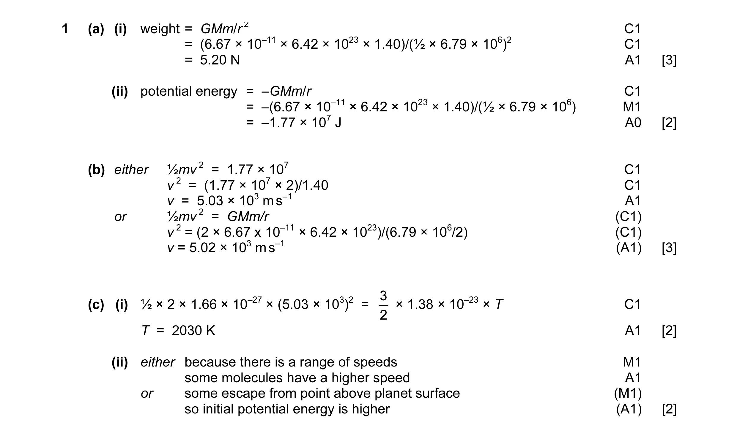 Mark scheme for question 11