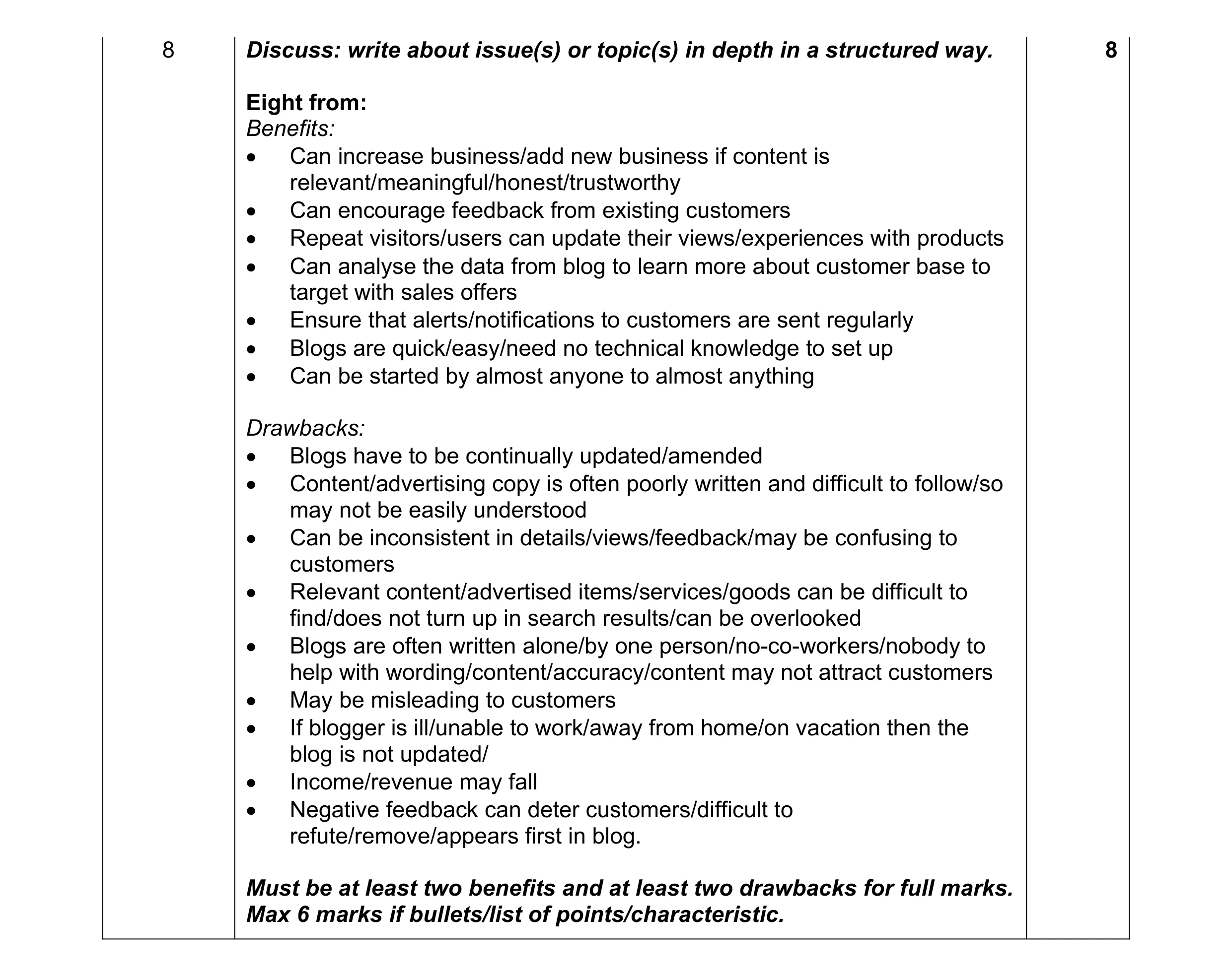 Mark scheme for question 17