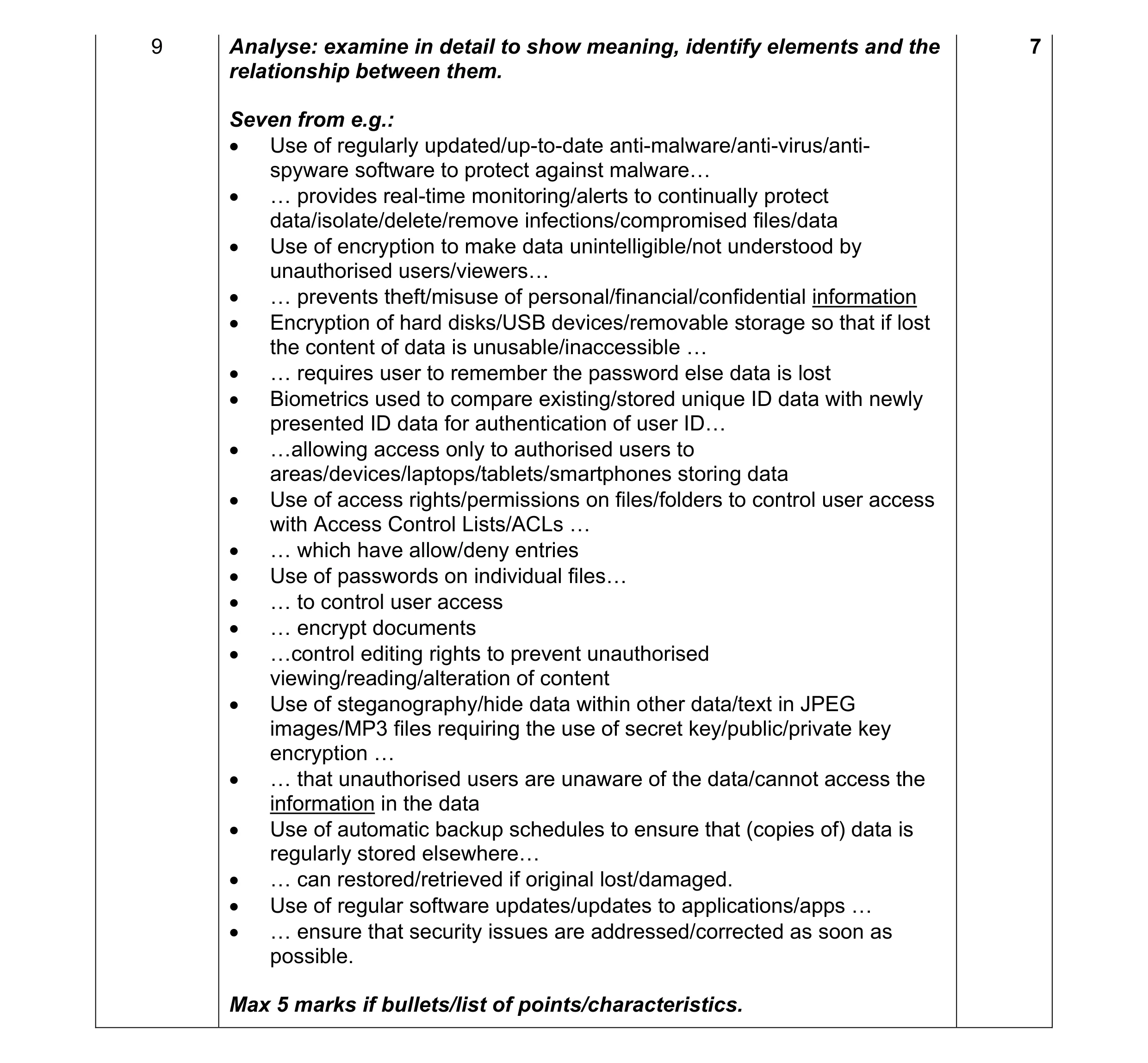 Mark scheme for question 38