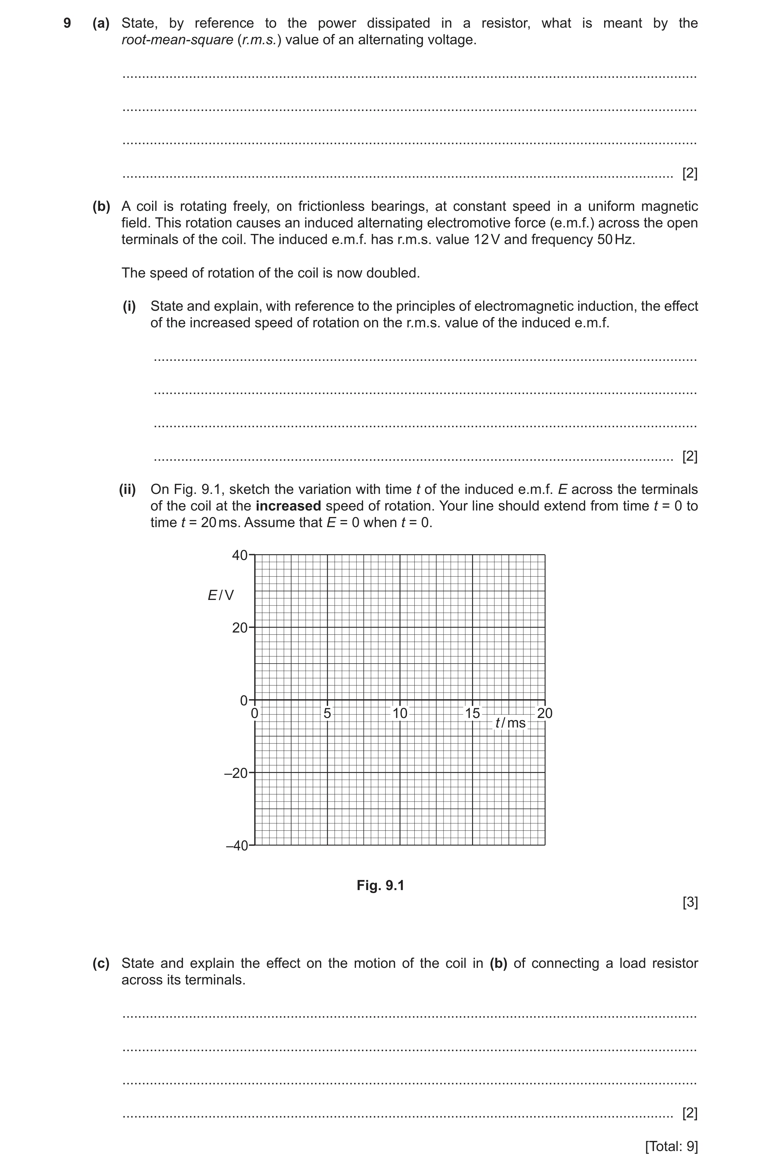 Question 30: (a) State, by reference to the power dissipated in a resistor, what is meant by the root-mean-square (r.m.s.) value of an alternating volta…