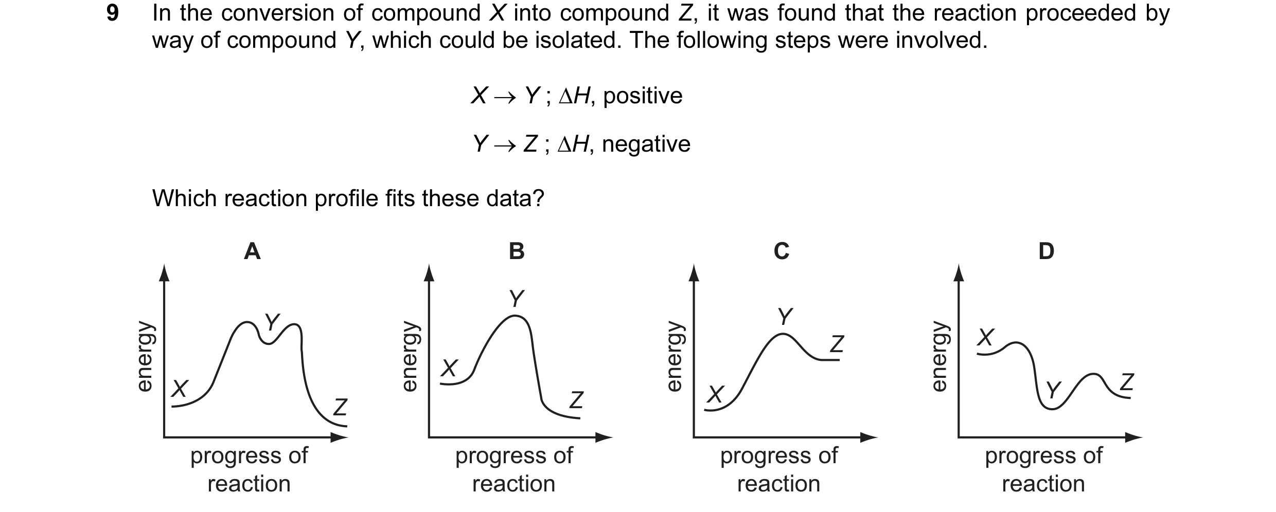 Question 30: In the conversion of compound X into compound Z, it was found that the reaction proceeded by way of compound Y, which could be isolated. Th…