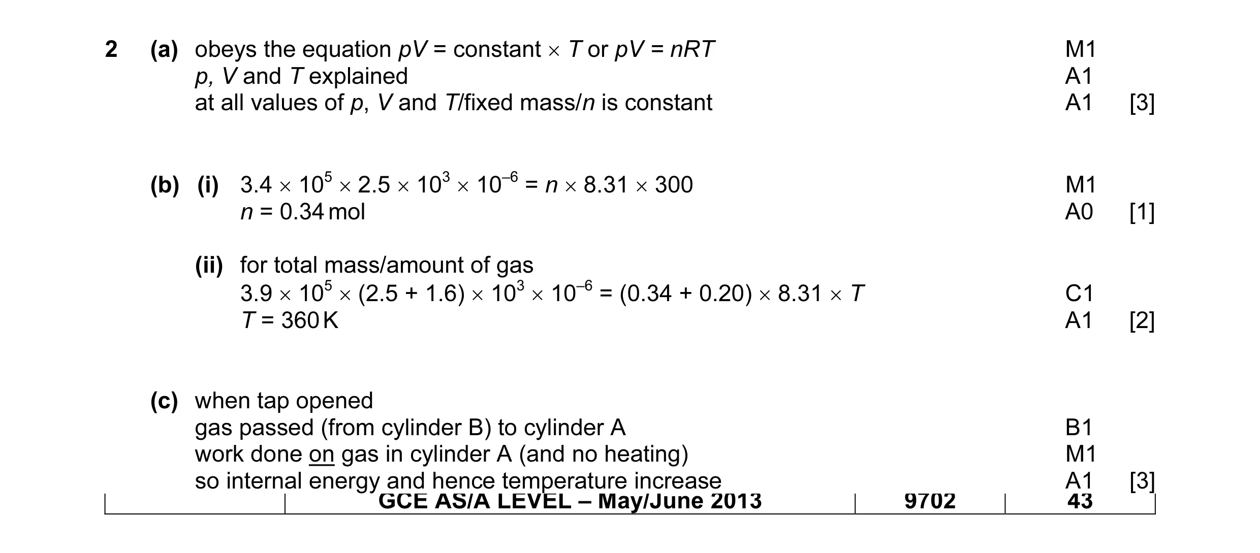 Mark scheme for question 5
