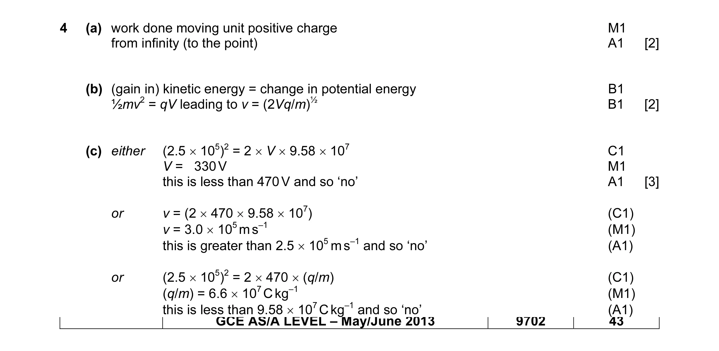 Mark scheme for question 12