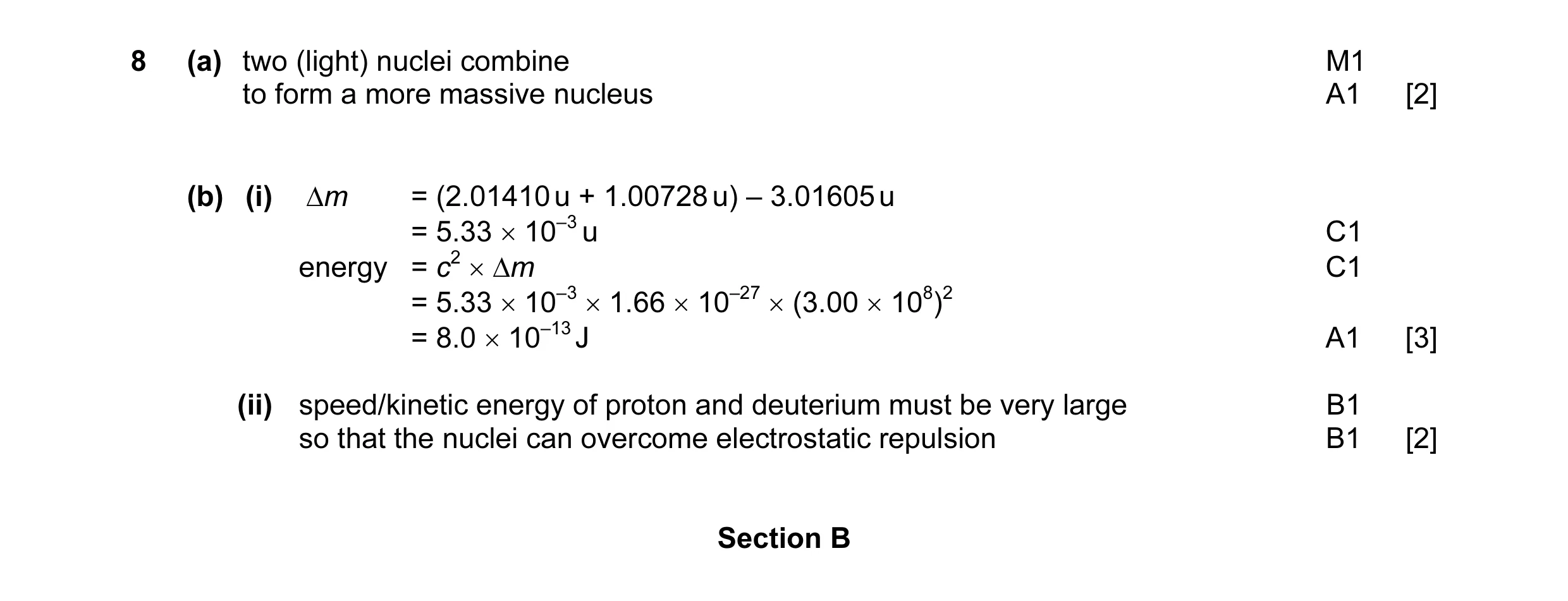 Mark scheme for question 8