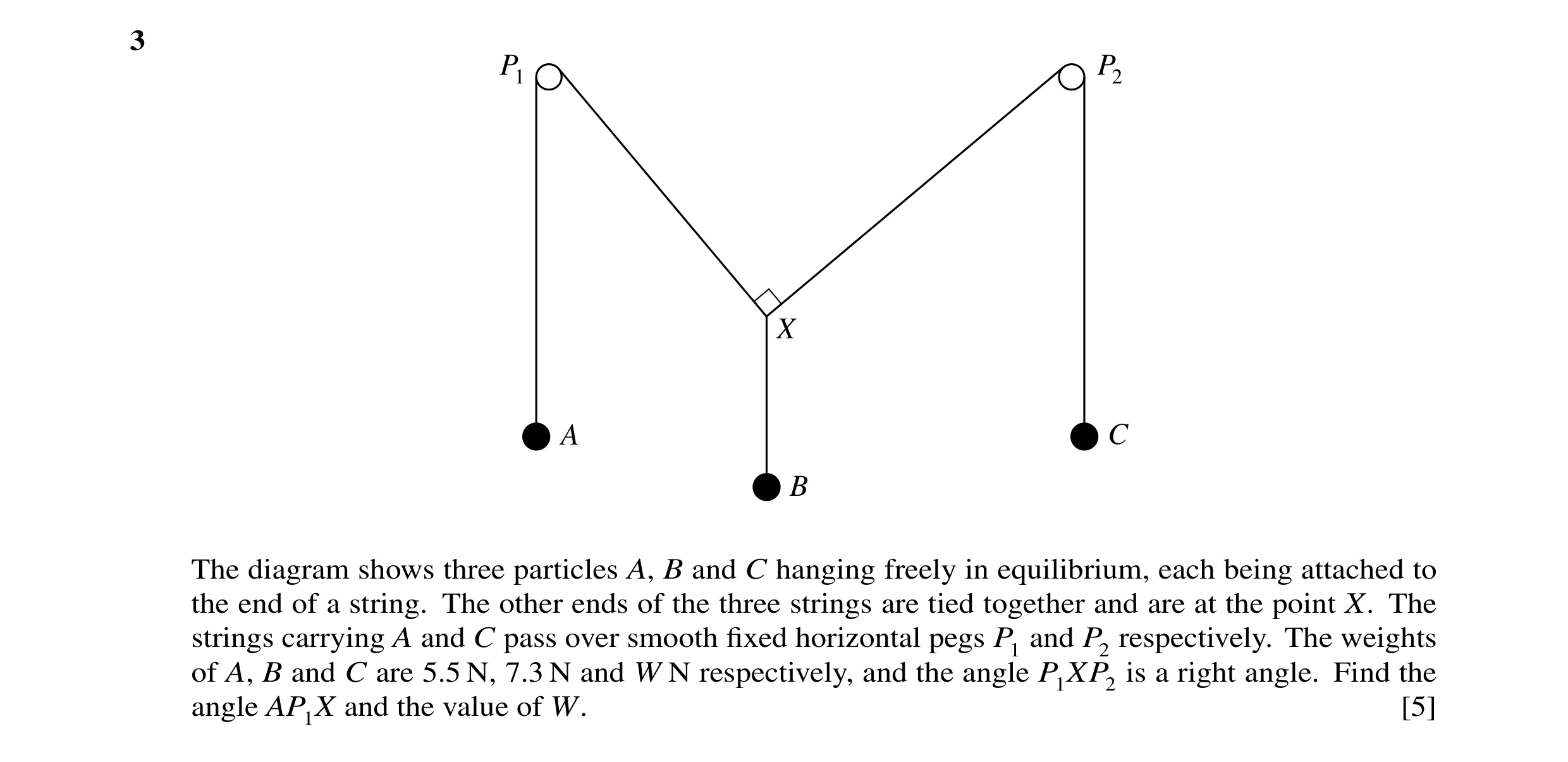 Question 26: P1 P2 X A C B The diagram shows three particles A, B and C hanging freely in equilibrium, each being attached to the end of a string. The o…