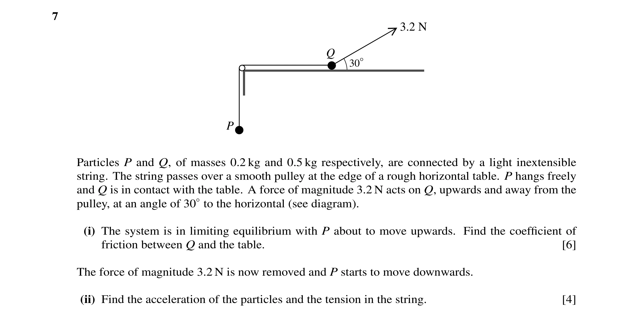 Question 27: 3.2 N Q 30° P Particles P and Q, of masses 0.2 kg and 0.5 kg respectively, are connected by a light inextensible string. The string passes …