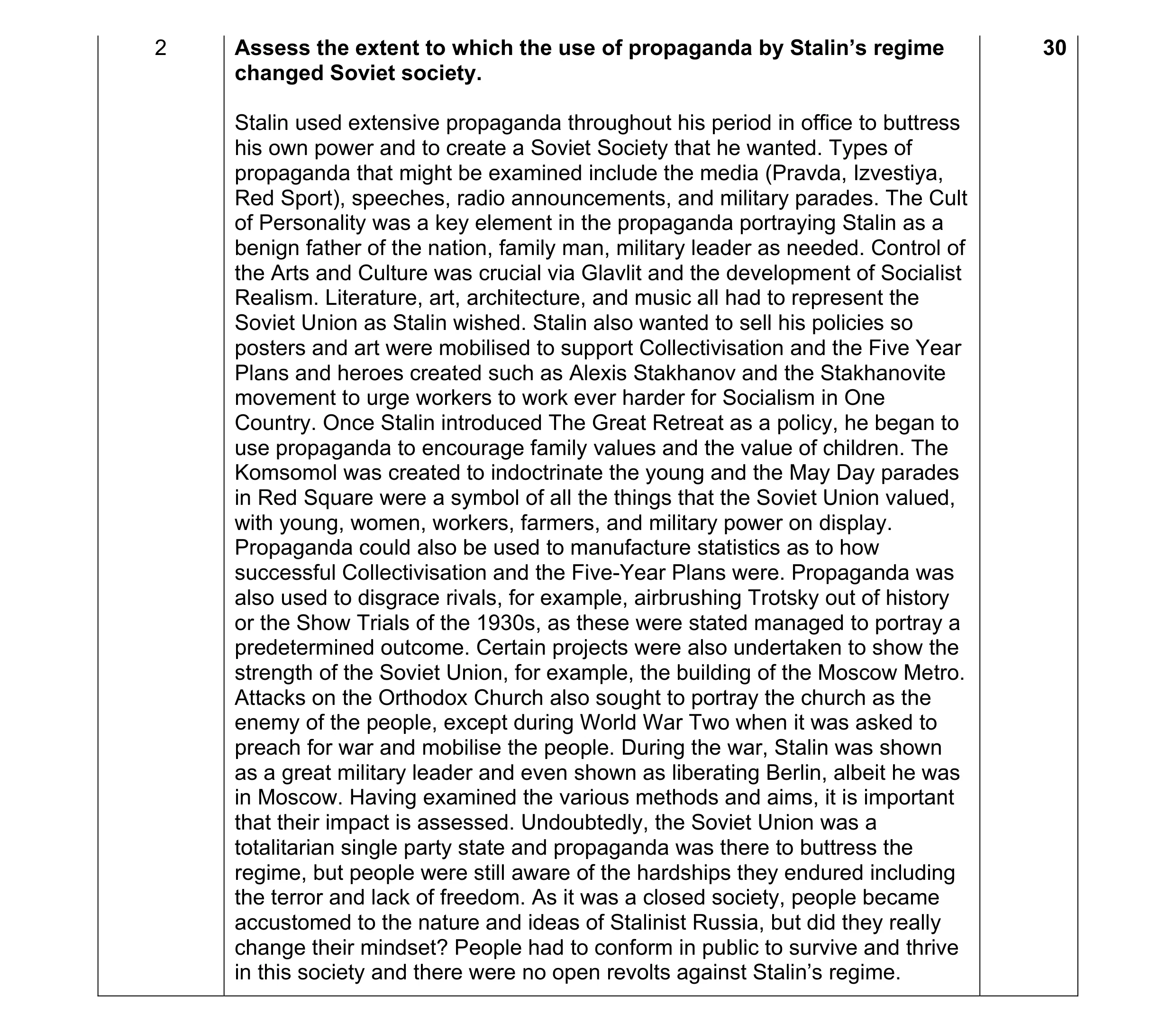 Mark scheme for question 4