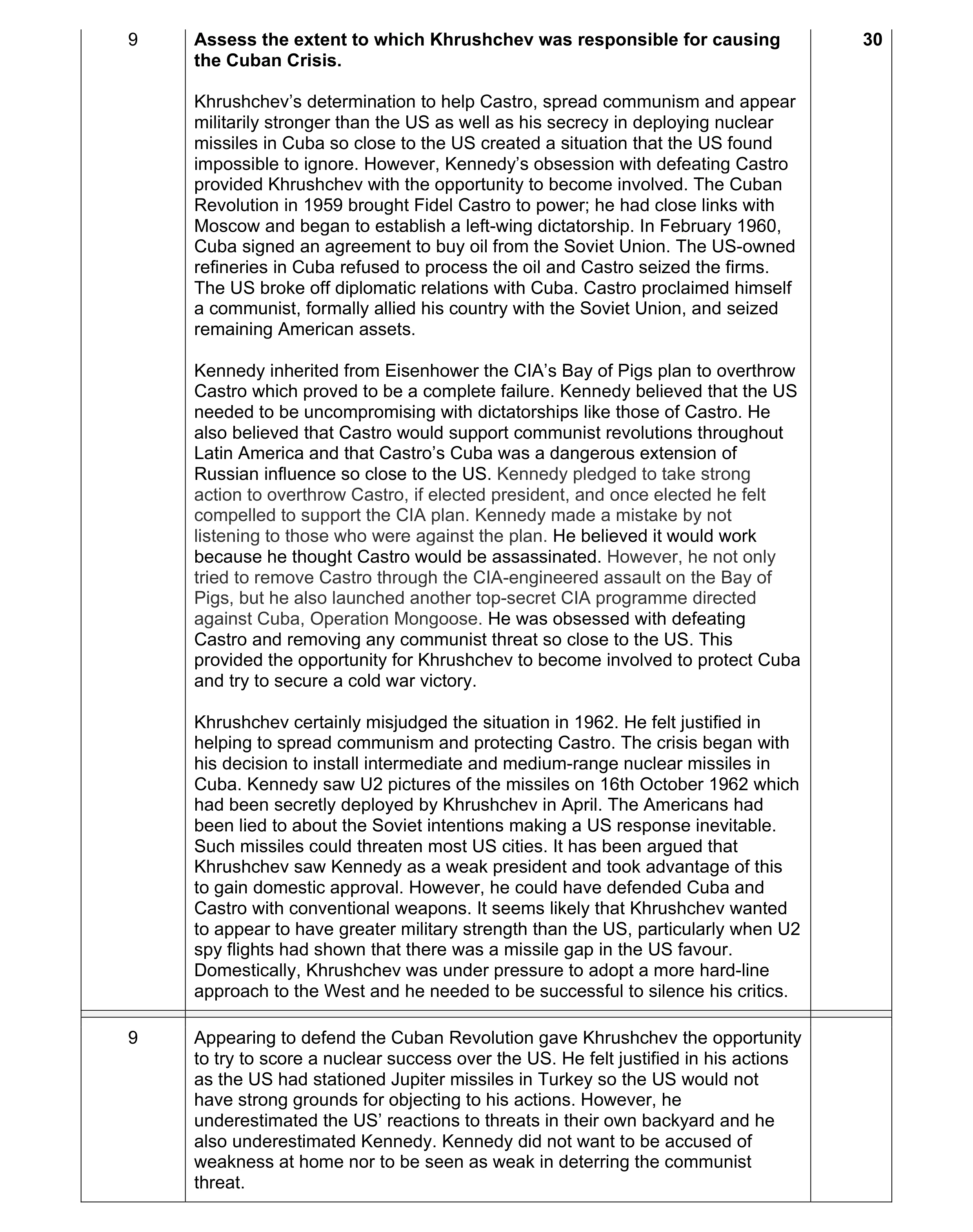 Mark scheme for question 11