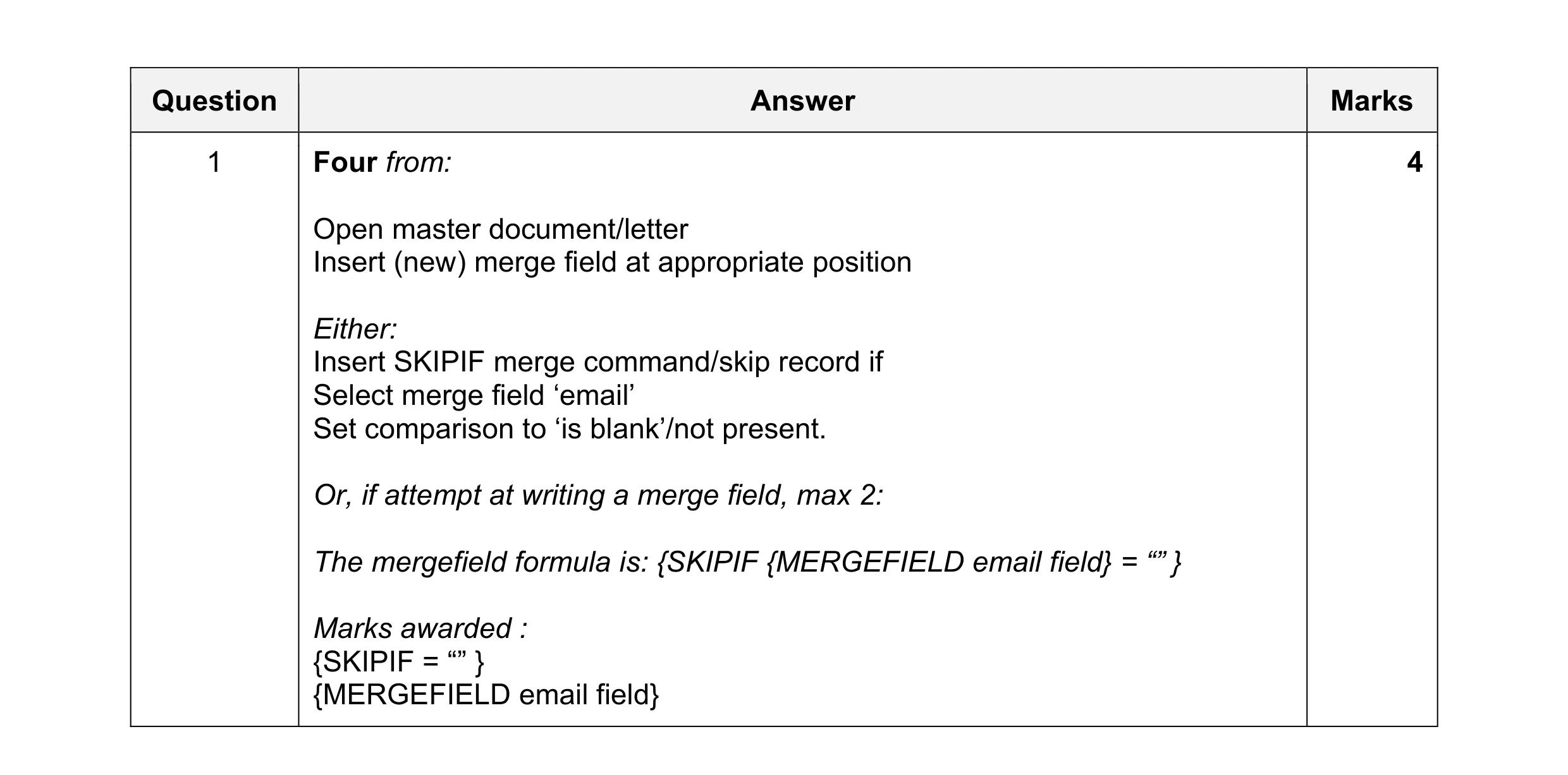 Mark scheme for question 3