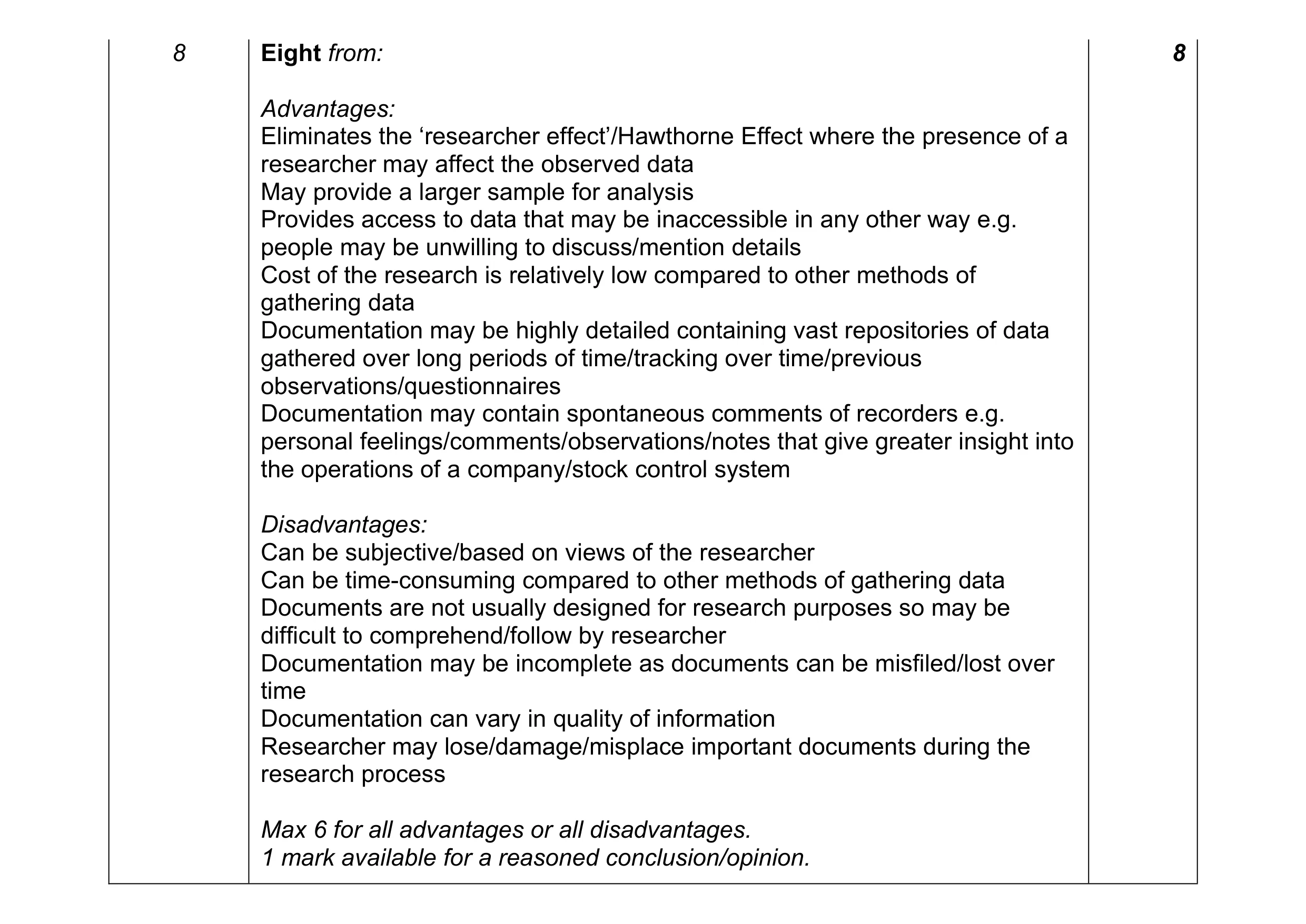 Mark scheme for question 5