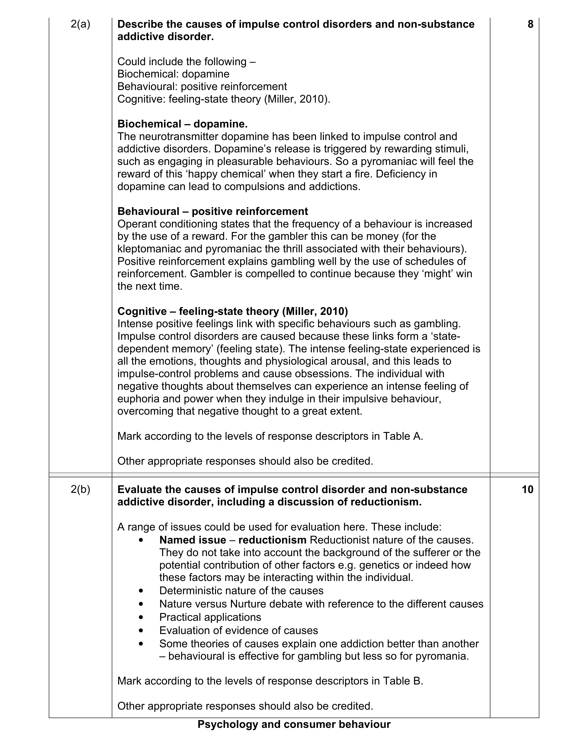 Mark scheme for question 3