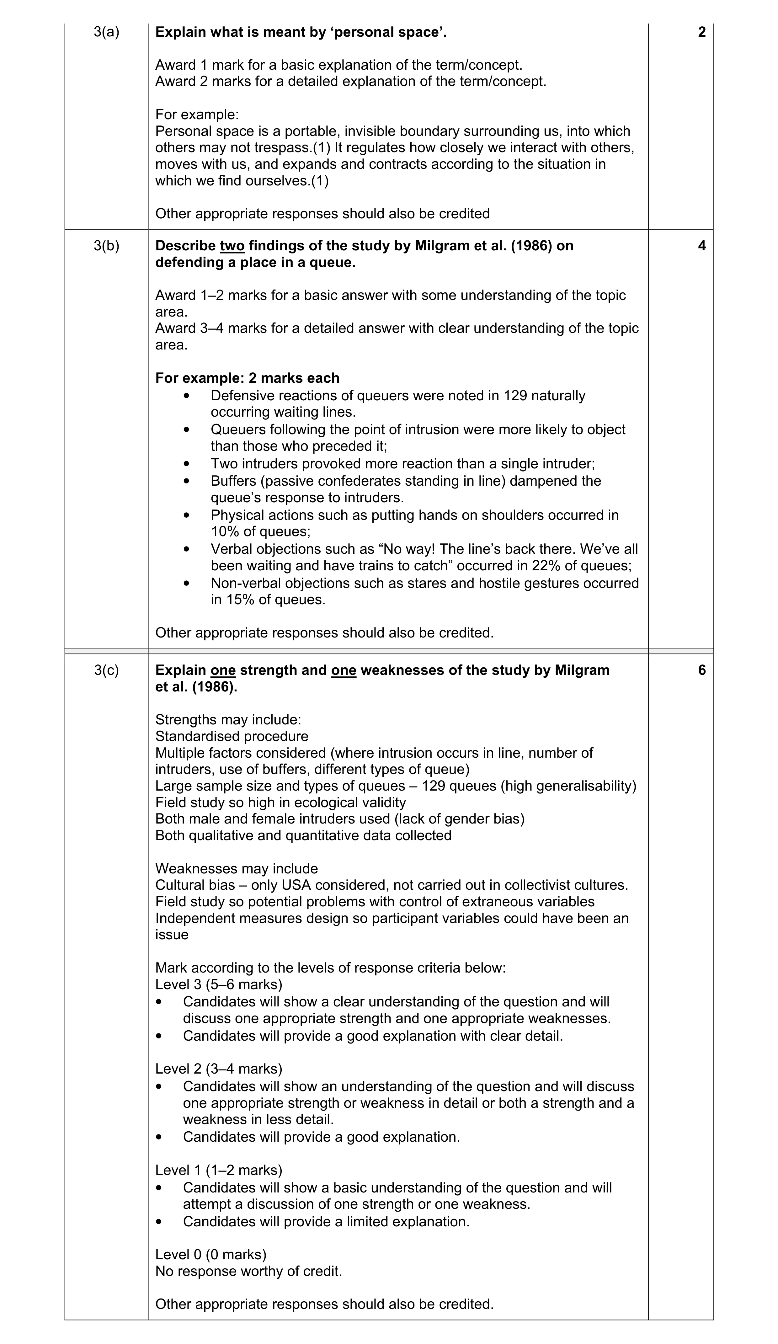 Mark scheme for question 3
