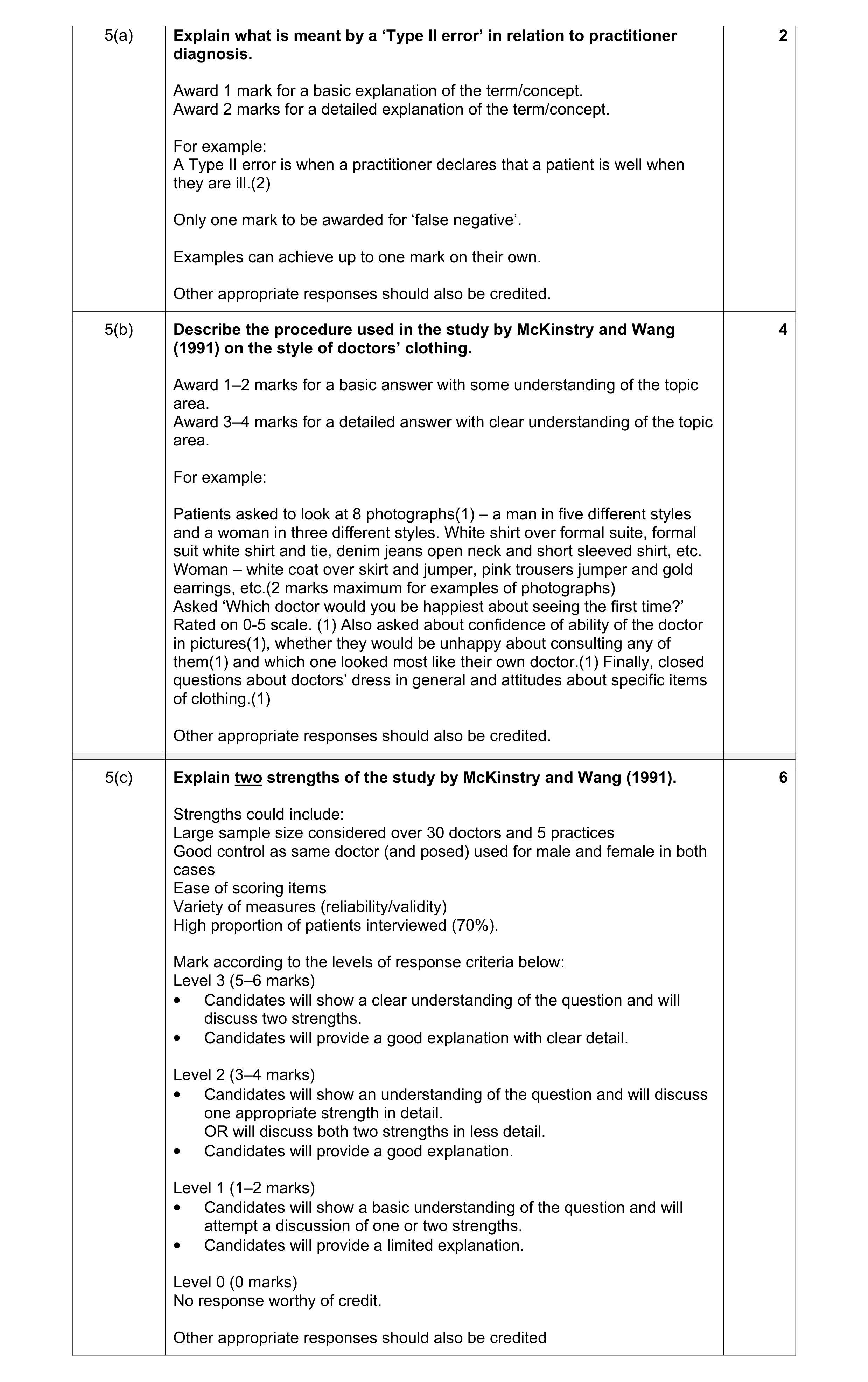 Mark scheme for question 3