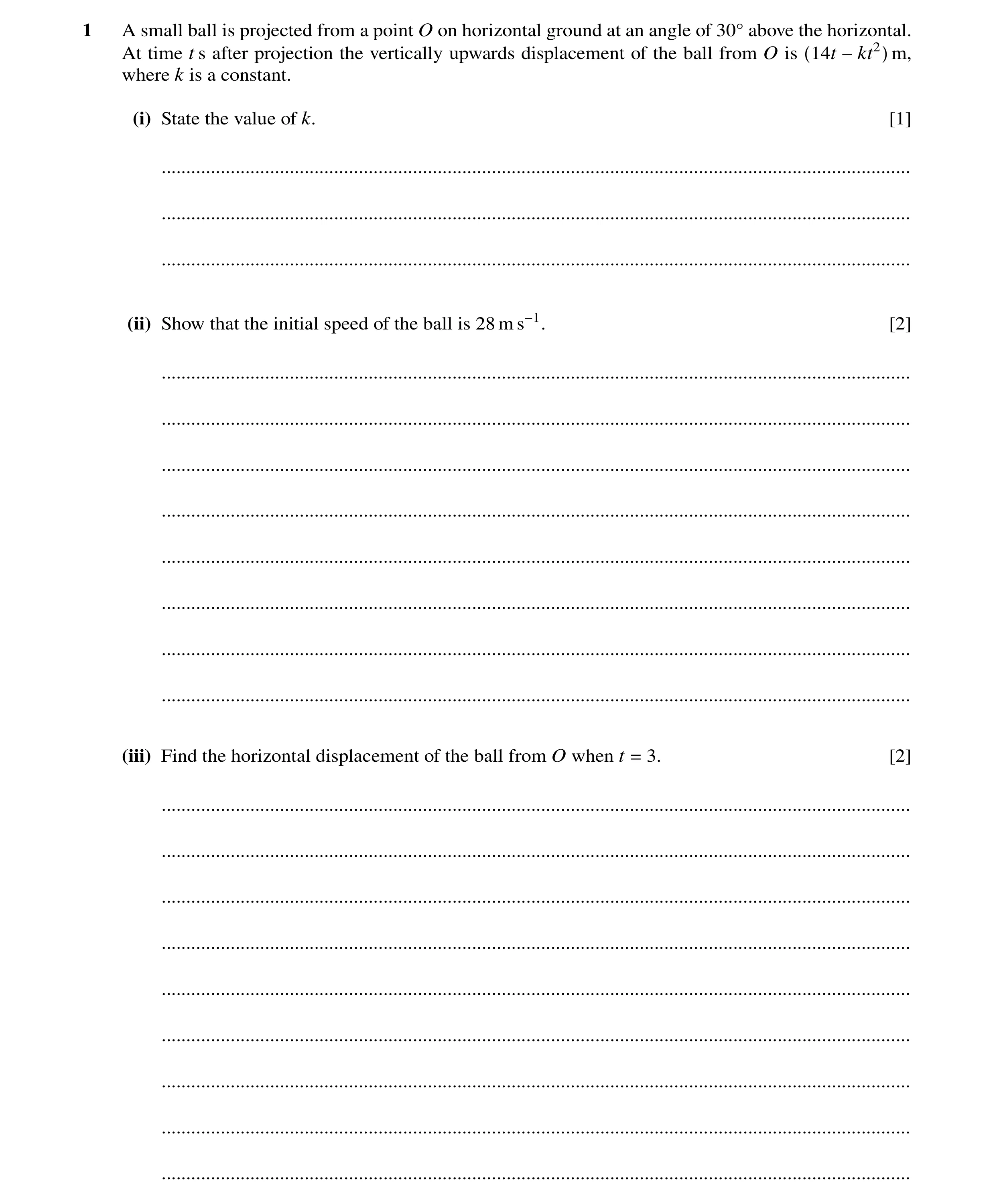 Question 179: A small ball is projected from a point O on horizontal ground at an angle of 30Å above the horizontal. At time t s after projection the ver…