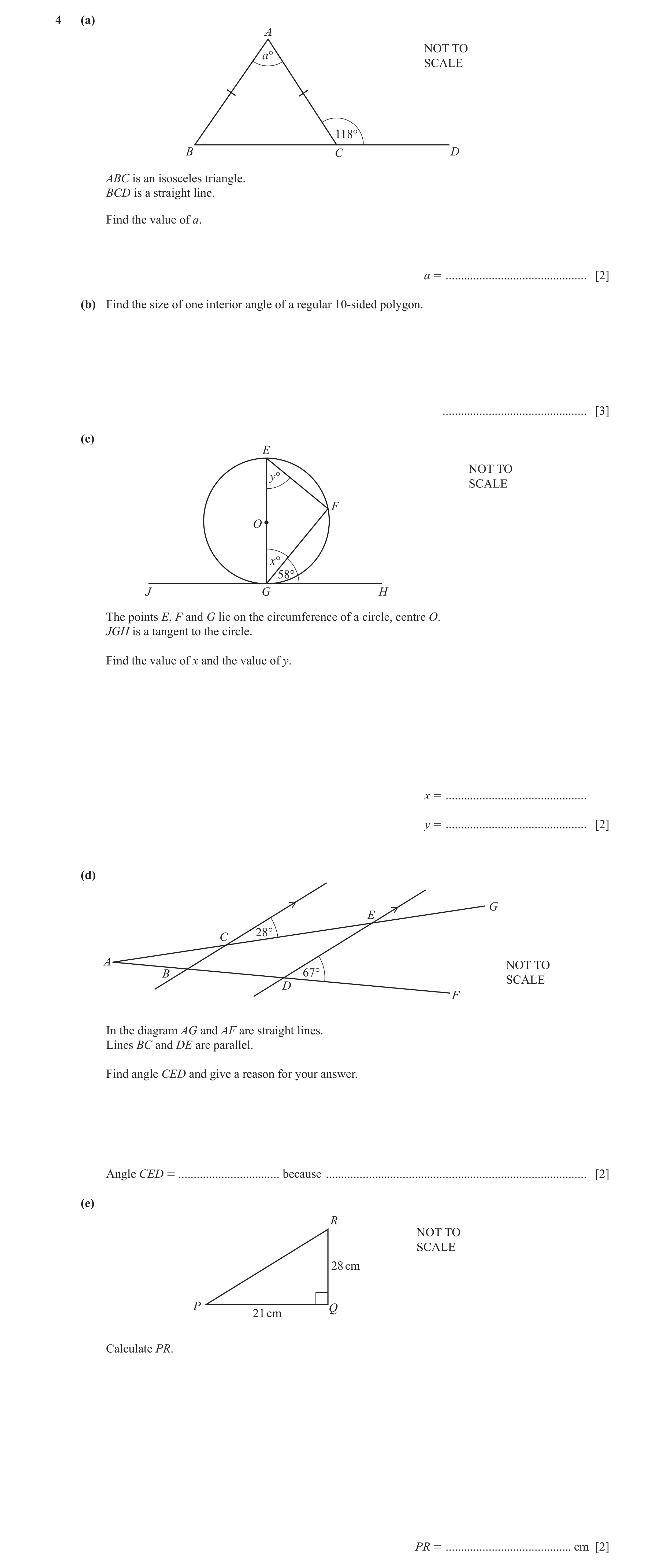 Question 21: (a) A NOT TO a° SCALE 118° B C D ABC is an isosceles triangle. BCD is a straight line. Find the value of a. a = ...........................…