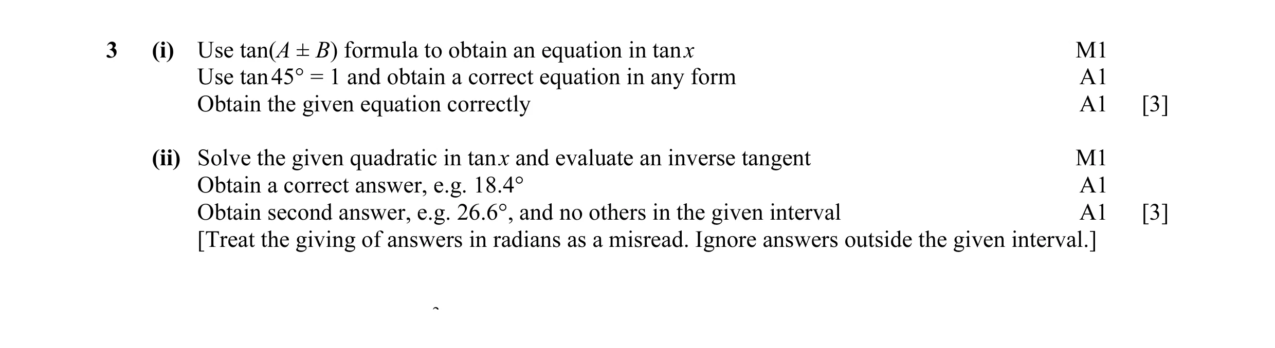 Mark scheme for question 14