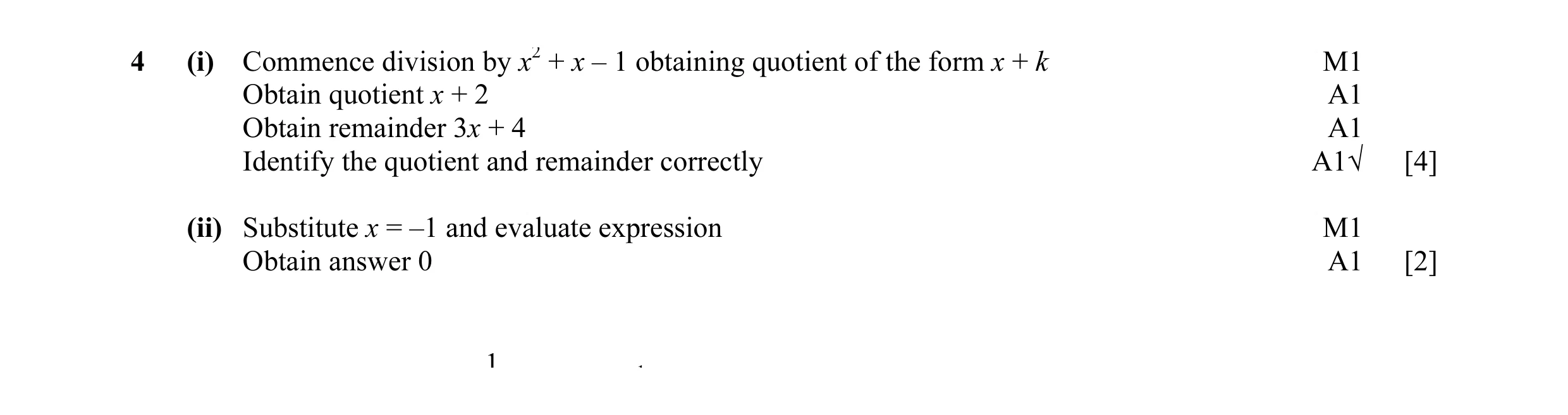Mark scheme for question 5