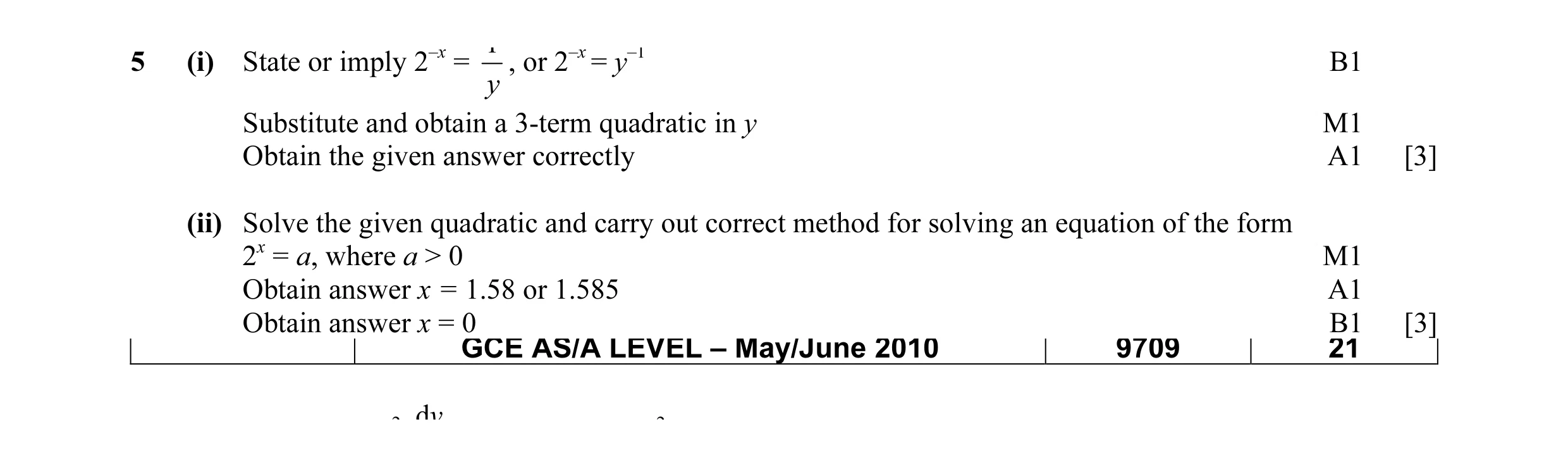 Mark scheme for question 9