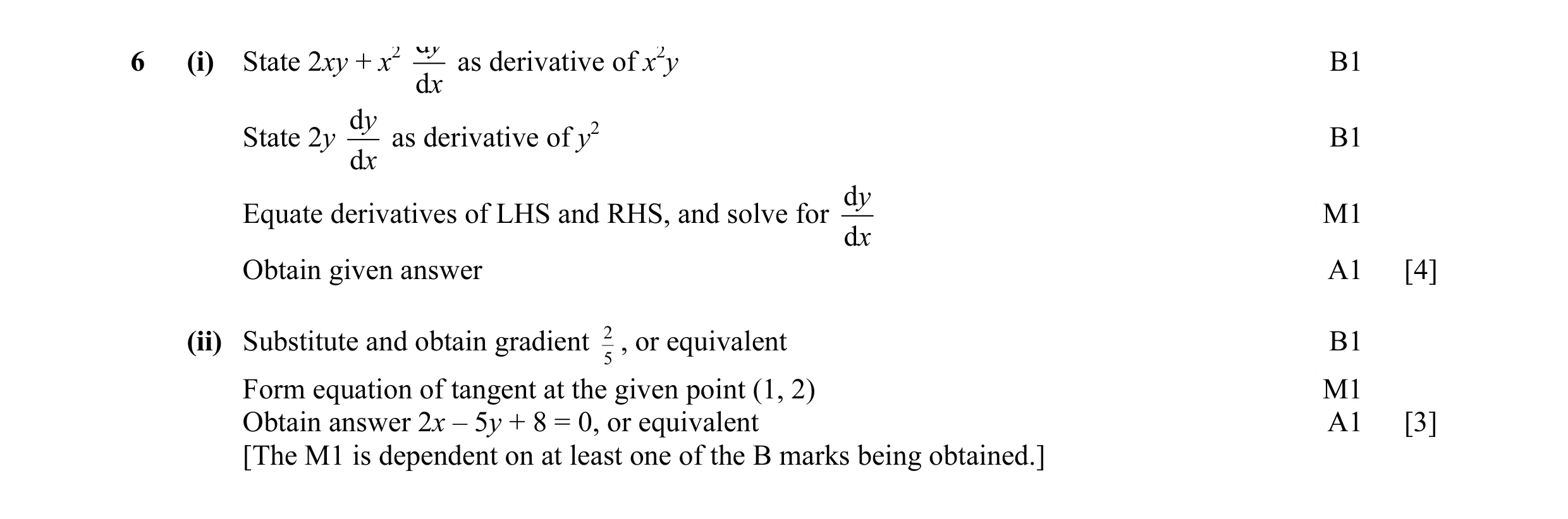 Mark scheme for question 7
