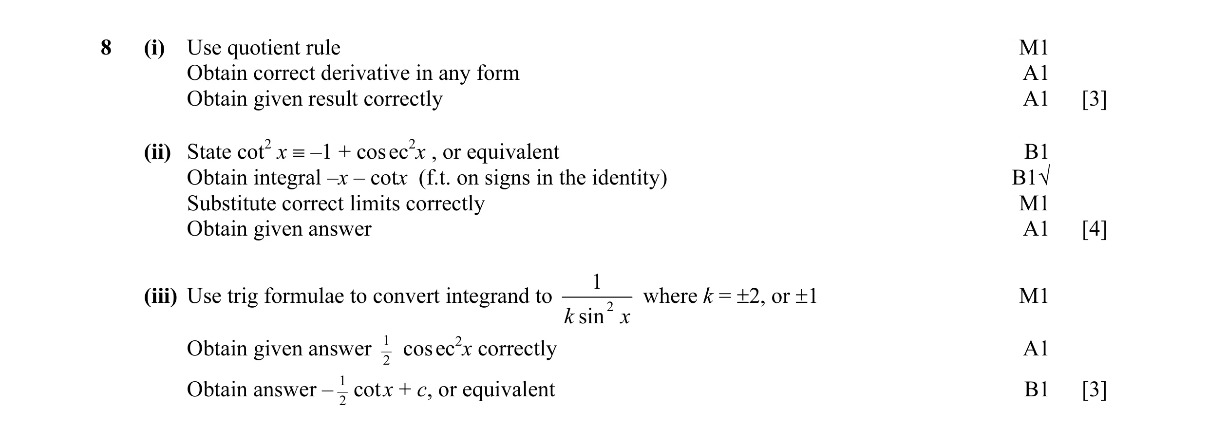 Mark scheme for question 12