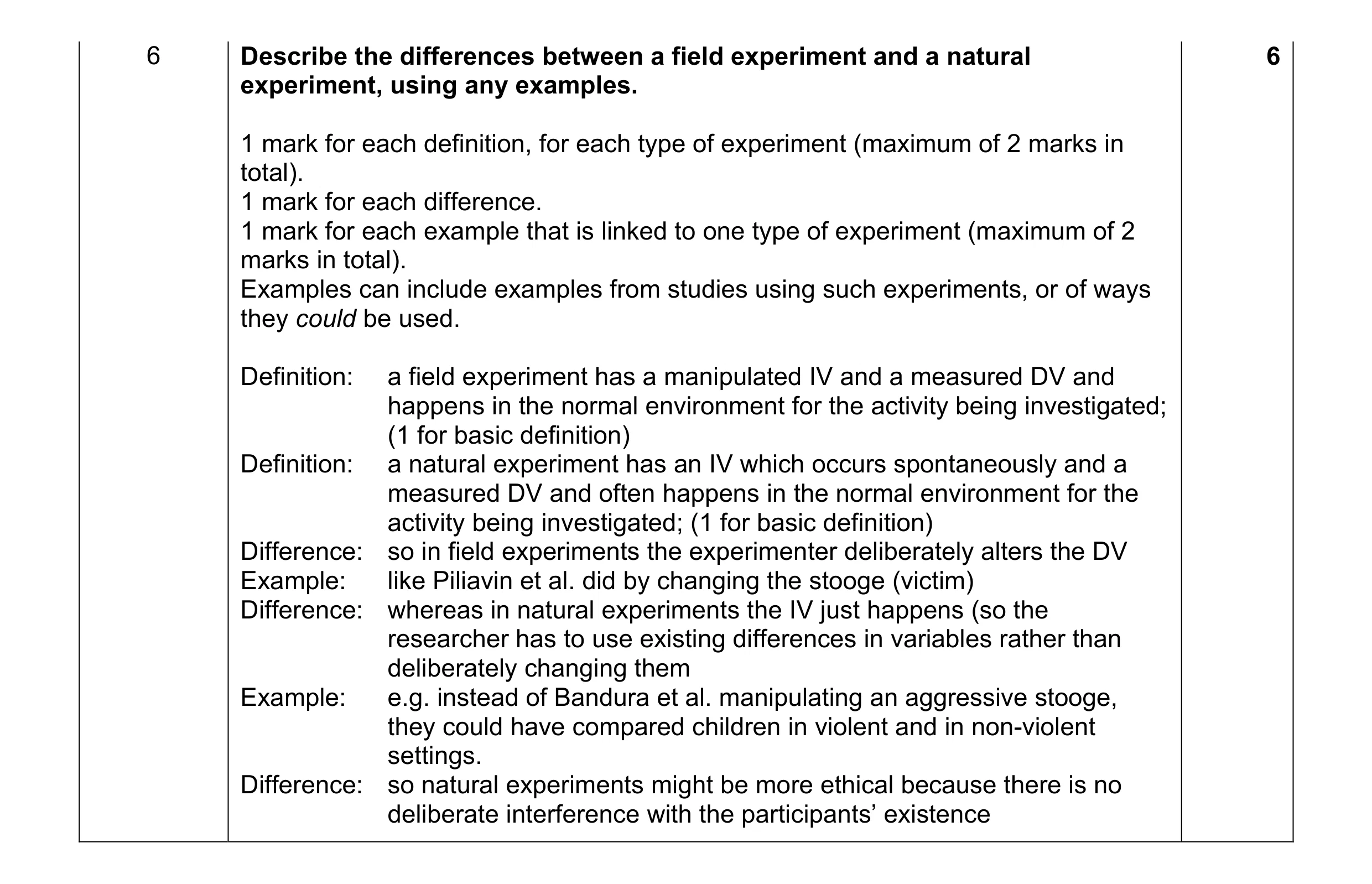 Mark scheme for question 5