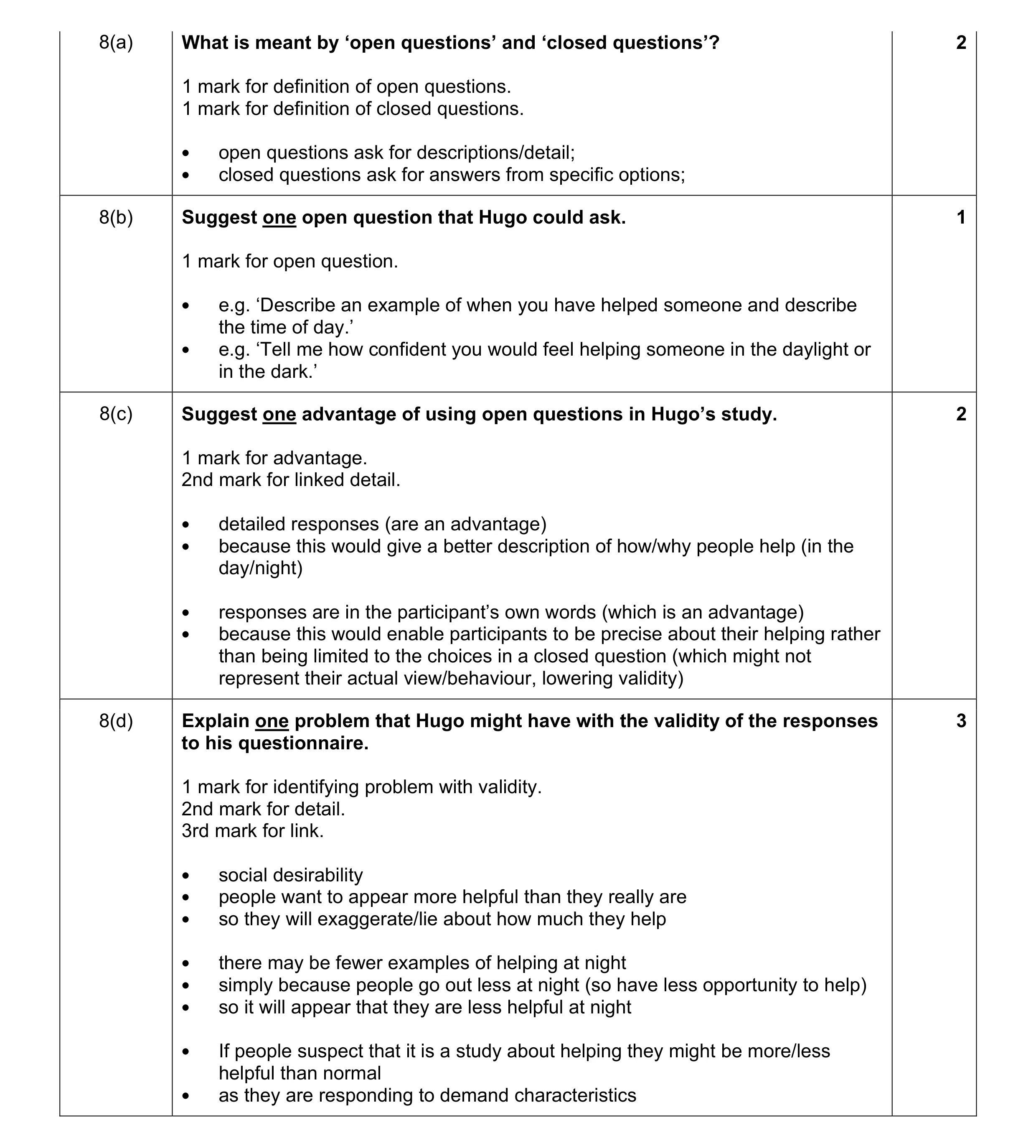 Mark scheme for question 7