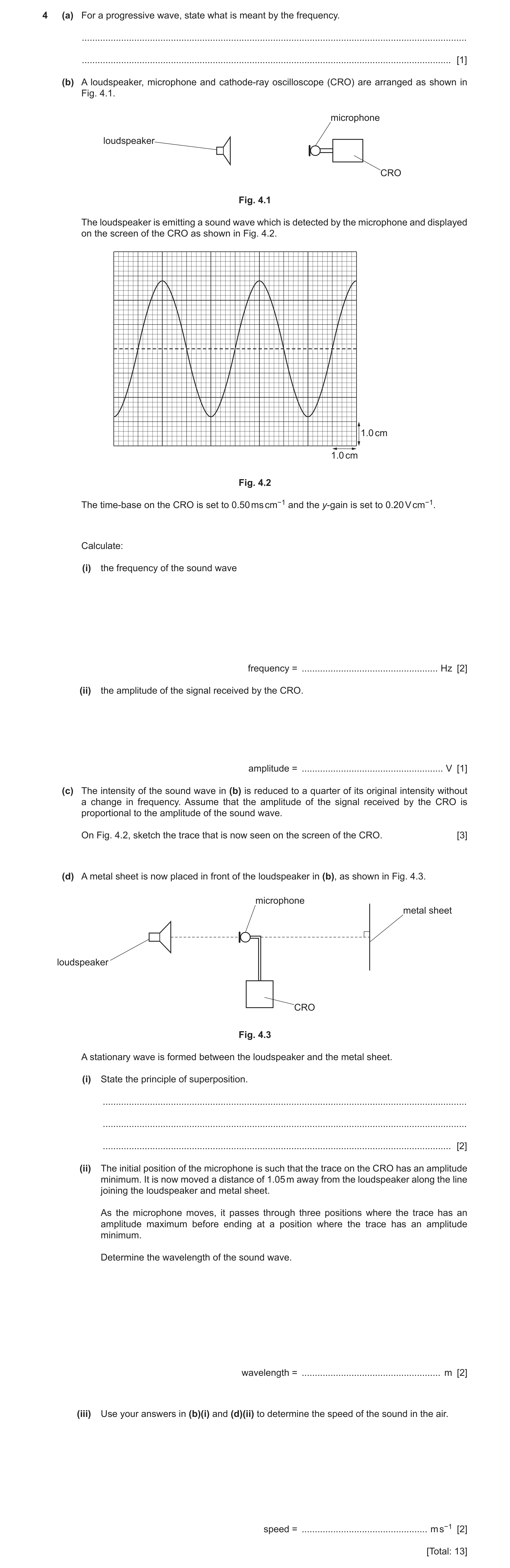Question 14: (a) For a progressive wave, state what is meant by the frequency. .........................................................................…