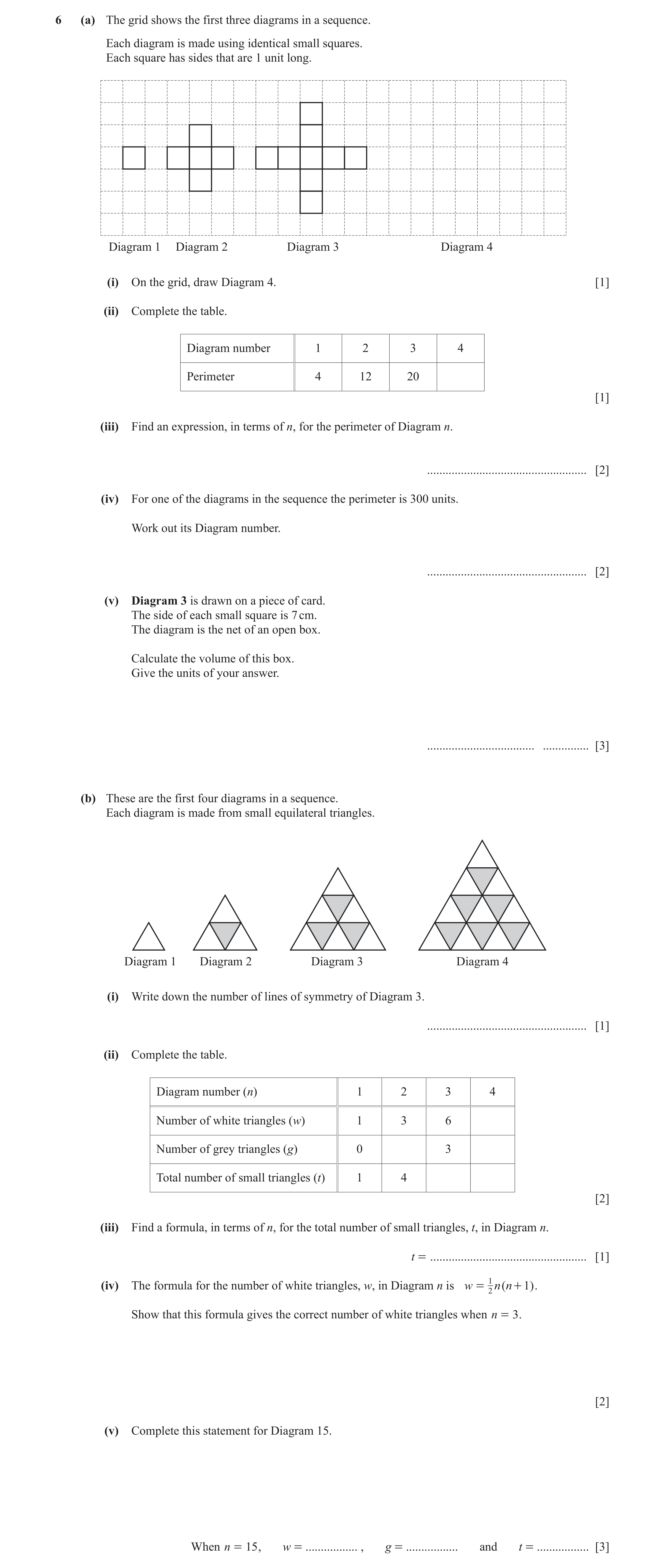 Question 72: (a) The grid shows the first three diagrams in a sequence. Each diagram is made using identical small squares. Each square has sides that a…